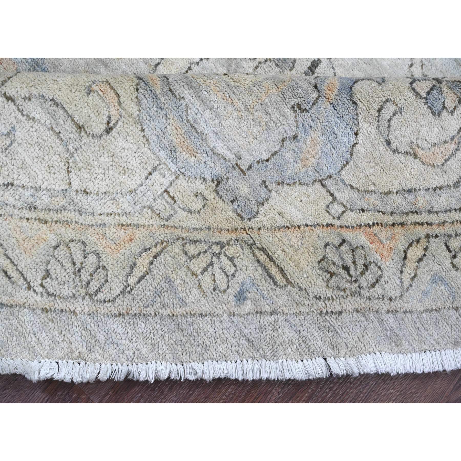 12'2"x12'2" Misty Gray, Washed Out Ziegler Mahal Revival with All Over Pattern, Hand Knotted, 100% Wool, Round, Oriental Rug Sh20339