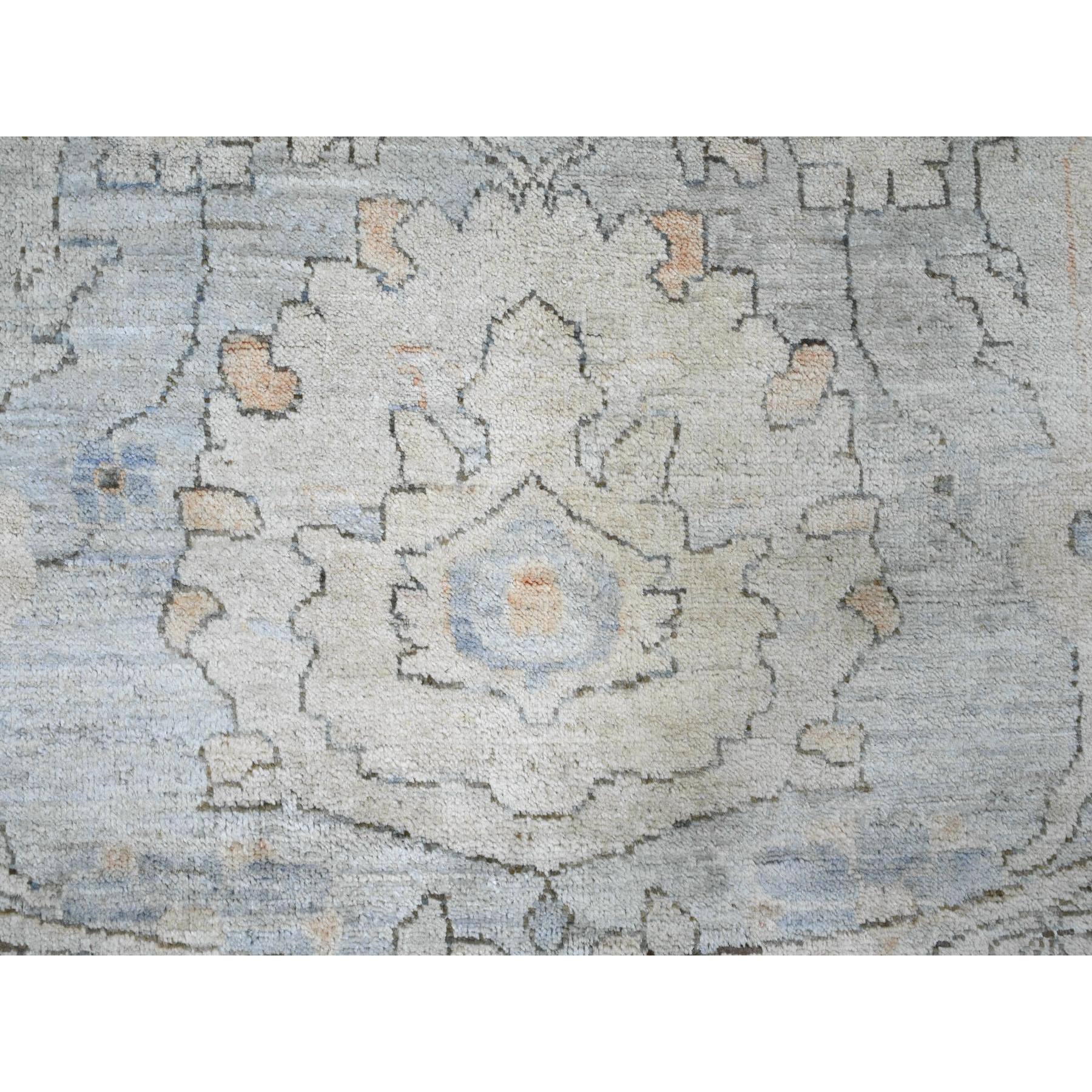 12'2"x12'2" Misty Gray, Washed Out Ziegler Mahal Revival with All Over Pattern, Hand Knotted, 100% Wool, Round, Oriental Rug Sh20339