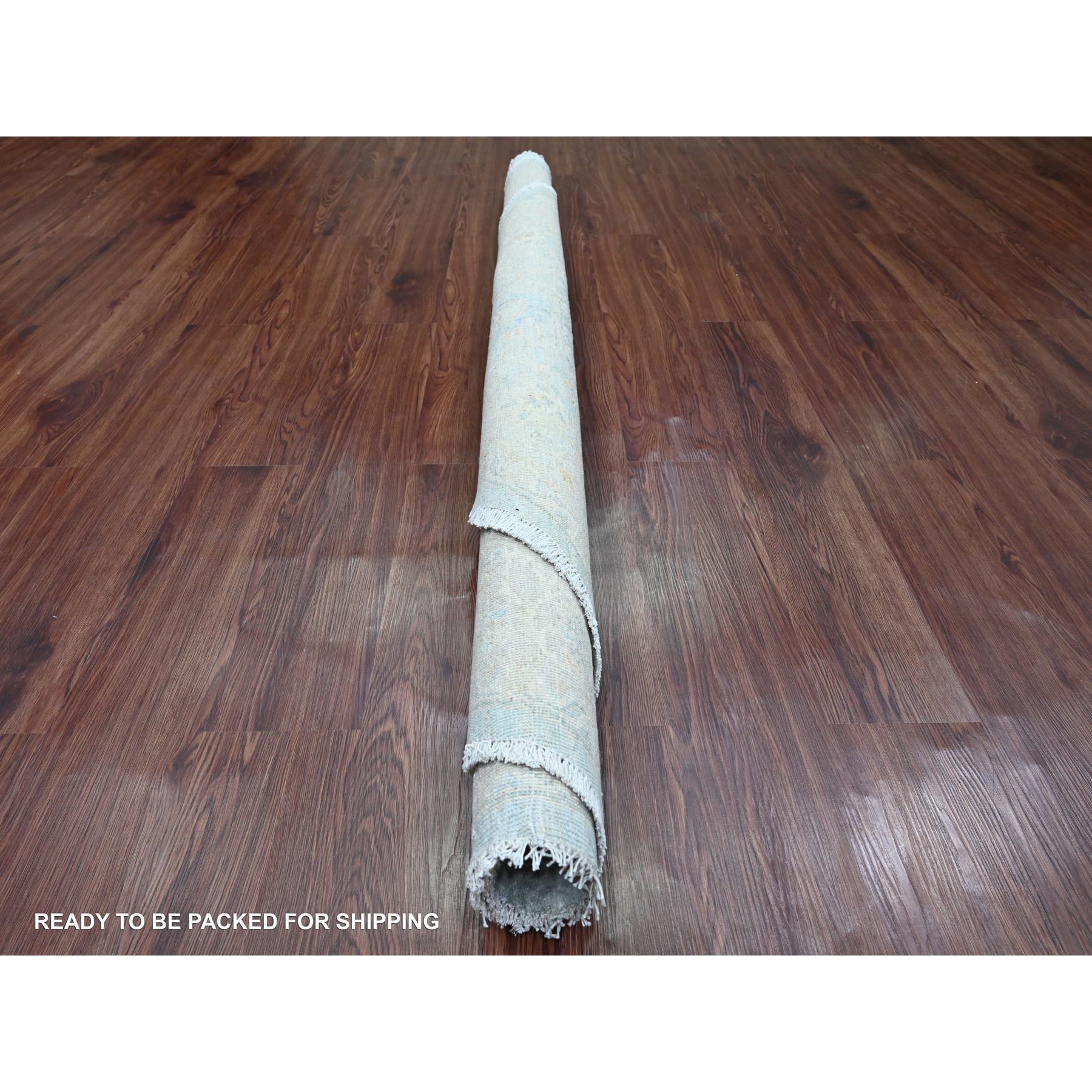 6'3"x6'3" Beau Blue, Peshawar with Ziegler Mahal Design, High Mountain Wool, Washed Out, Denser Weave, Hand Knotted, Round, Oriental Rug Sh20341