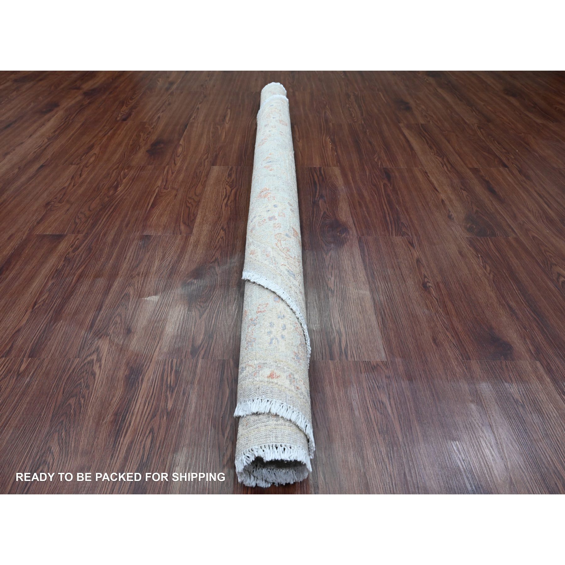 6'x6' Powder Blue, All Over Ziegler Mahal Design, Washed Out with Balanced Color Shades, Hand Knotted, Pure Wool, Round, Oriental Rug Sh20342