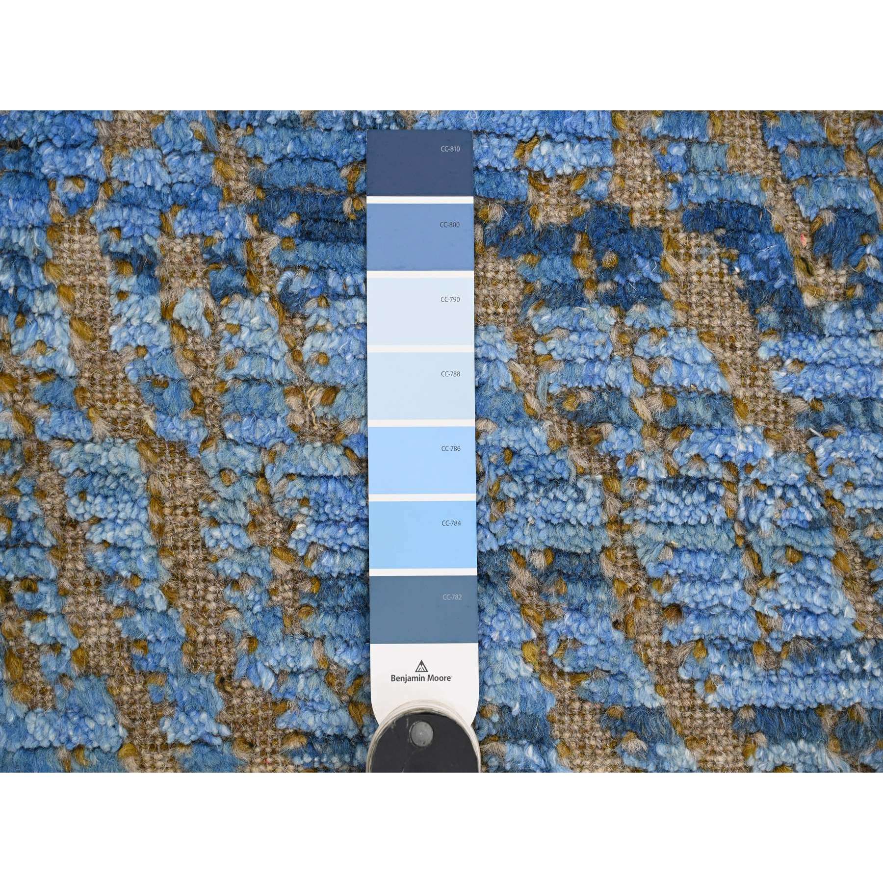 5'1"x8'2" Carolina Blue, Moroccan Weave with Modernistic Design, Tone on Tone, Hand Knotted, Textured Pile, Soft Wool, Oriental Rug Sh20344