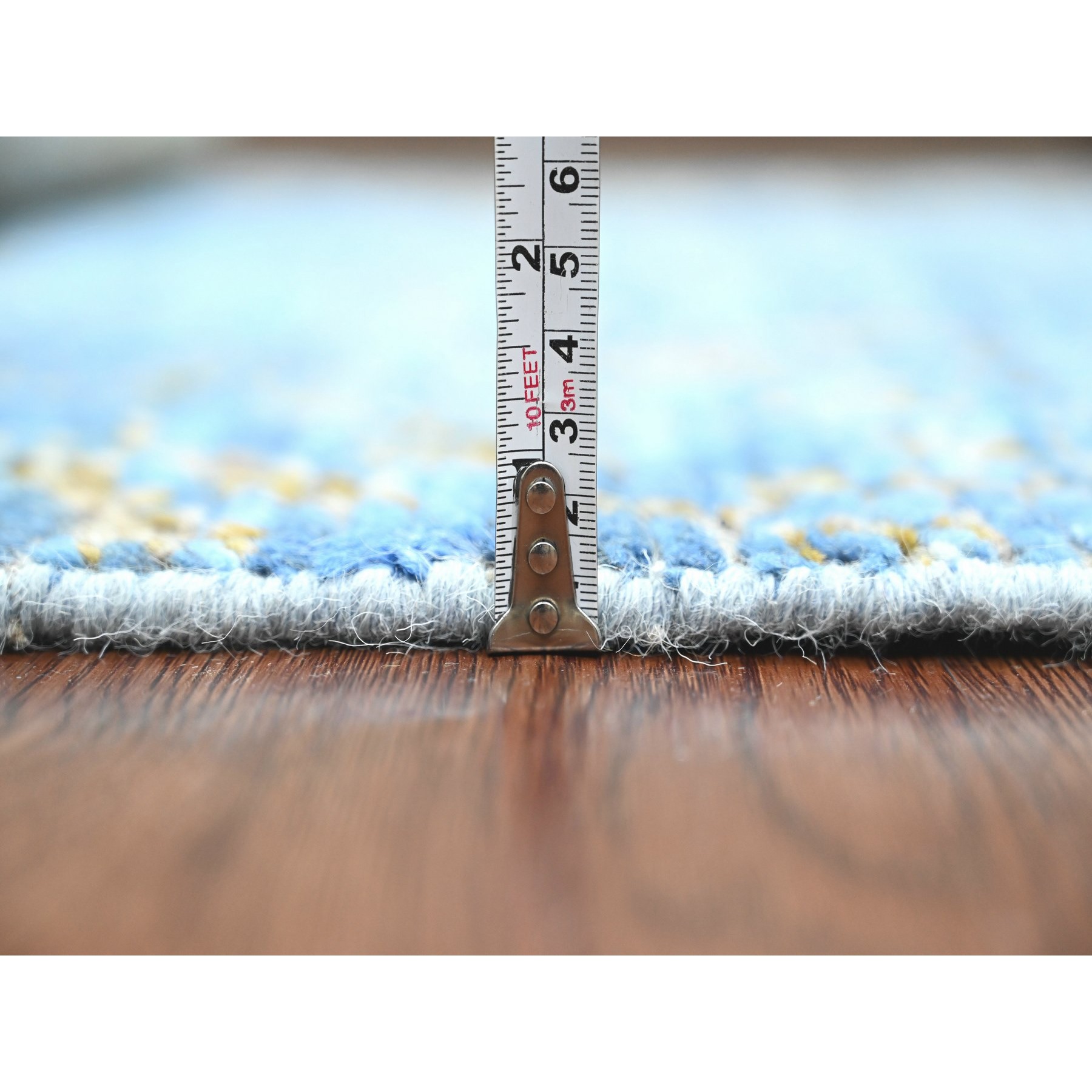 5'1"x8'2" Carolina Blue, Moroccan Weave with Modernistic Design, Tone on Tone, Hand Knotted, Textured Pile, Soft Wool, Oriental Rug Sh20344