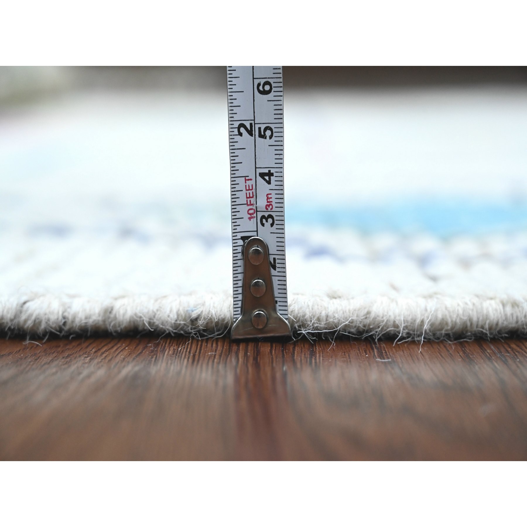 5'5"x8'6" Daisy White, Moroccan Weave with Colorful Tribal and Geometric Design, Tone on Tone, Hand Knotted, Soft Wool, Textured Pile, Oriental Rug Sh20345