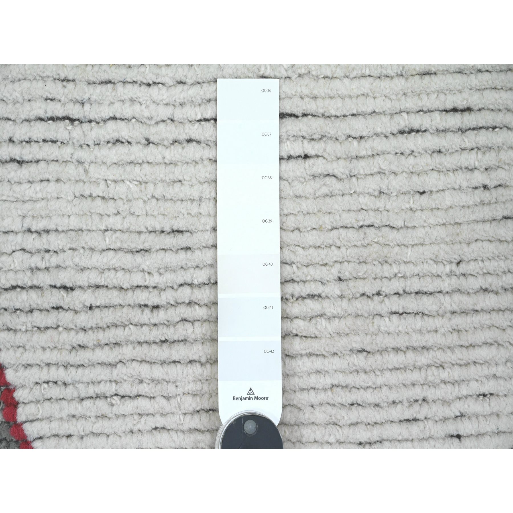5'8"x8' Whisper White, Moroccan Weave with Geometric Design, Tone on Tone, Hand Knotted, Soft Wool, Textured Pile, Oriental Rug Sh20346