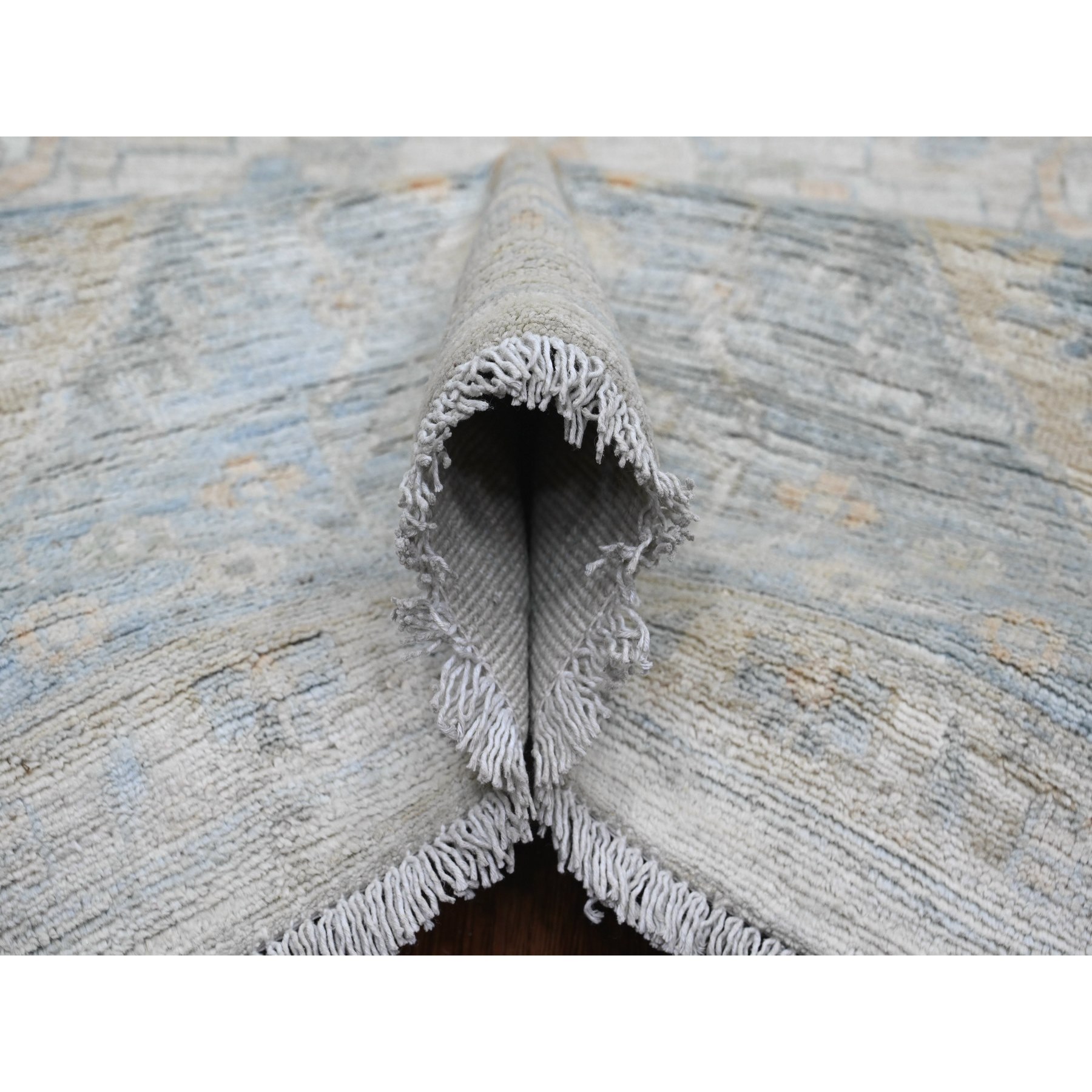 9'1"x11'7" Oyster Gray, Aryana Collection, Afghan Peshawar with Heriz All Over Design, 100% Wool, Hand Knotted, Vegetable Dyes, Densely Woven, Oriental Rug Sh20349