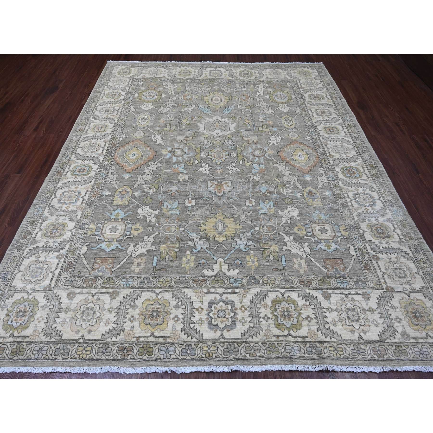 8'1"x9'7" Cedar Brown with Touches of Gold, Peshawar Heriz All Over Design, Vegetable Dyes, High Mountain Wool, Hand Knotted, Denser Weave, Oriental Rug Sh20350