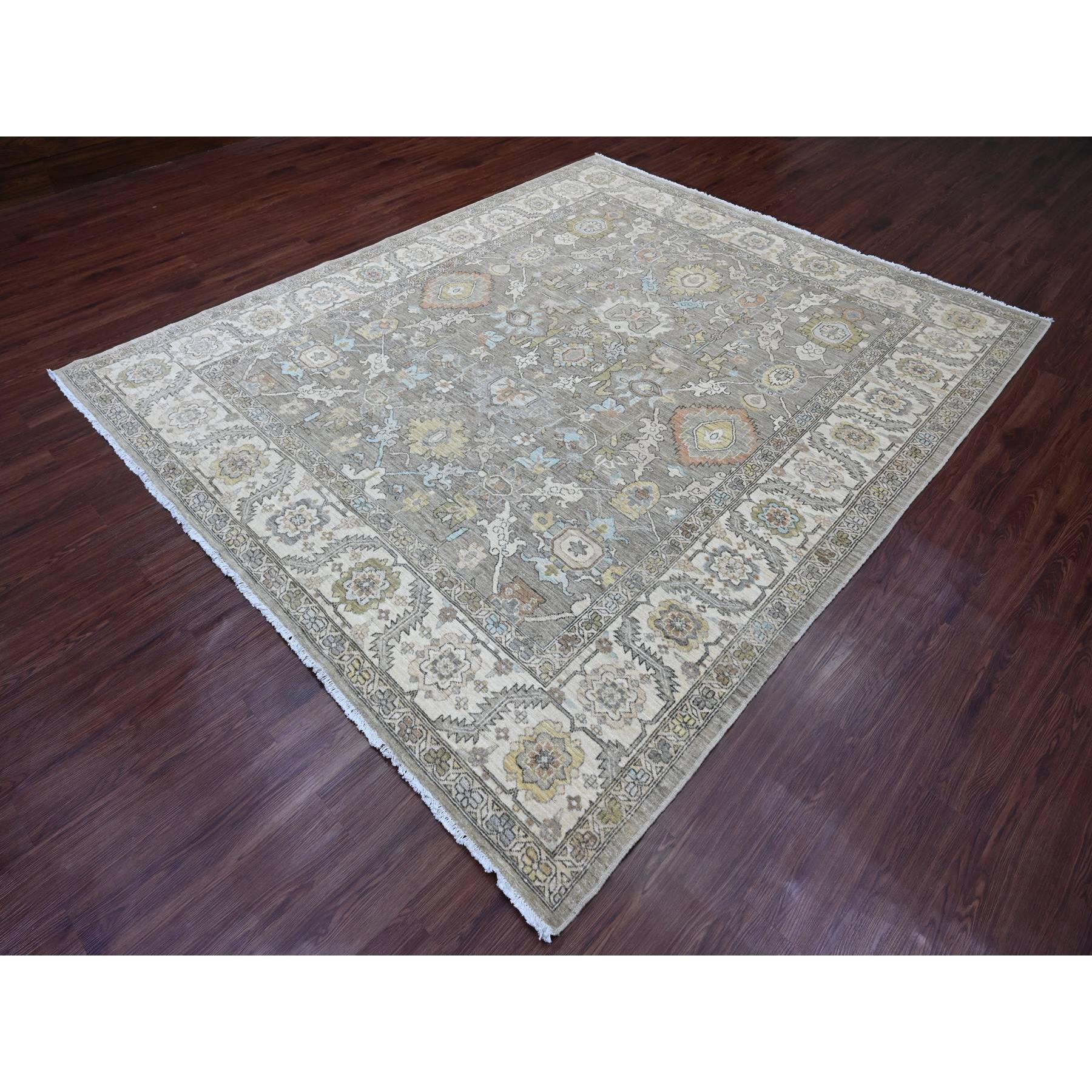 8'1"x9'7" Cedar Brown with Touches of Gold, Peshawar Heriz All Over Design, Vegetable Dyes, High Mountain Wool, Hand Knotted, Denser Weave, Oriental Rug Sh20350