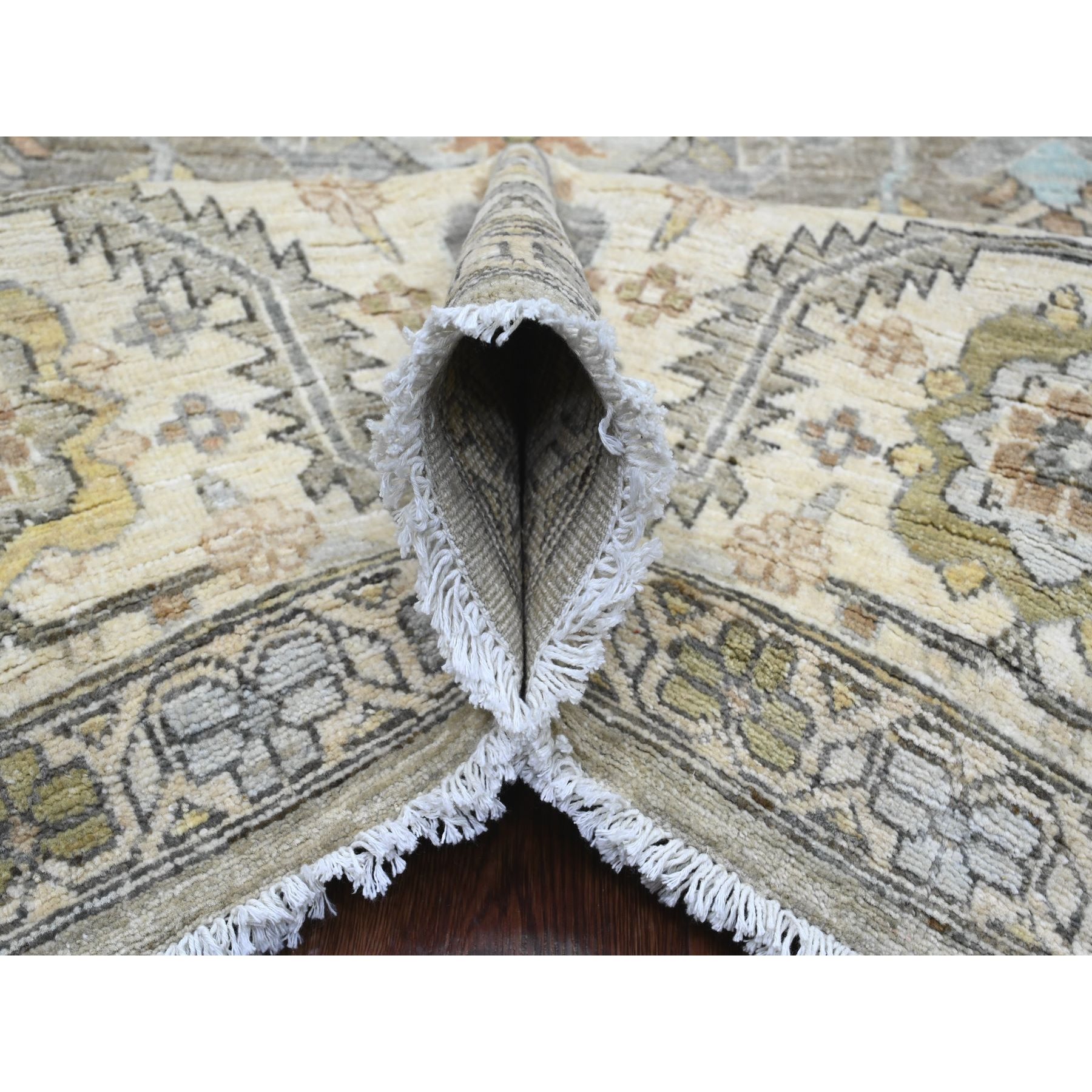 8'1"x9'7" Cedar Brown with Touches of Gold, Peshawar Heriz All Over Design, Vegetable Dyes, High Mountain Wool, Hand Knotted, Denser Weave, Oriental Rug Sh20350