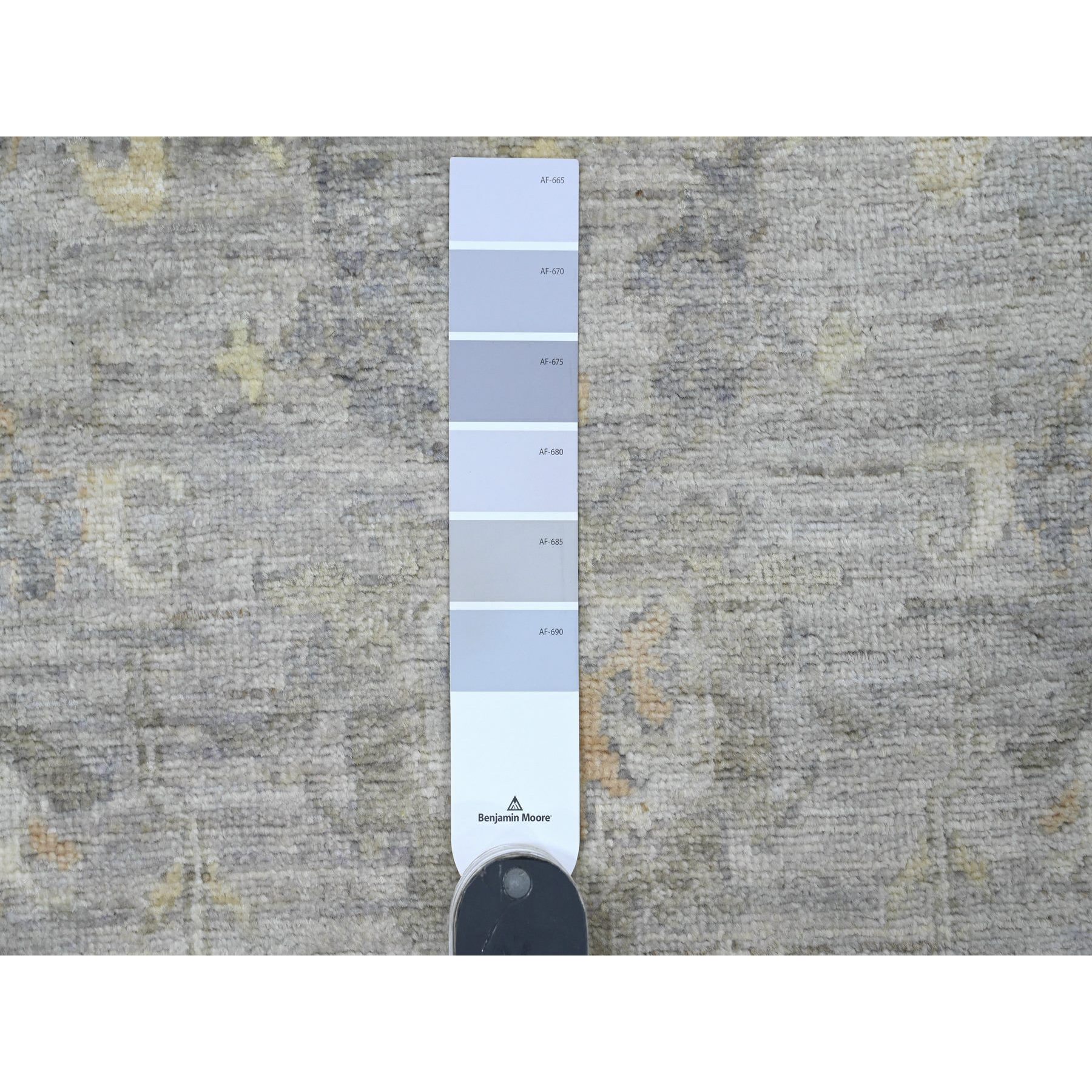 2'7"x11'8" Cloud Gray, Peshawar with Ziegler Mahal Design, Vegetable Dyes, High Mountain Wool, Hand Knotted, Runner, Oriental Rug Sh20351