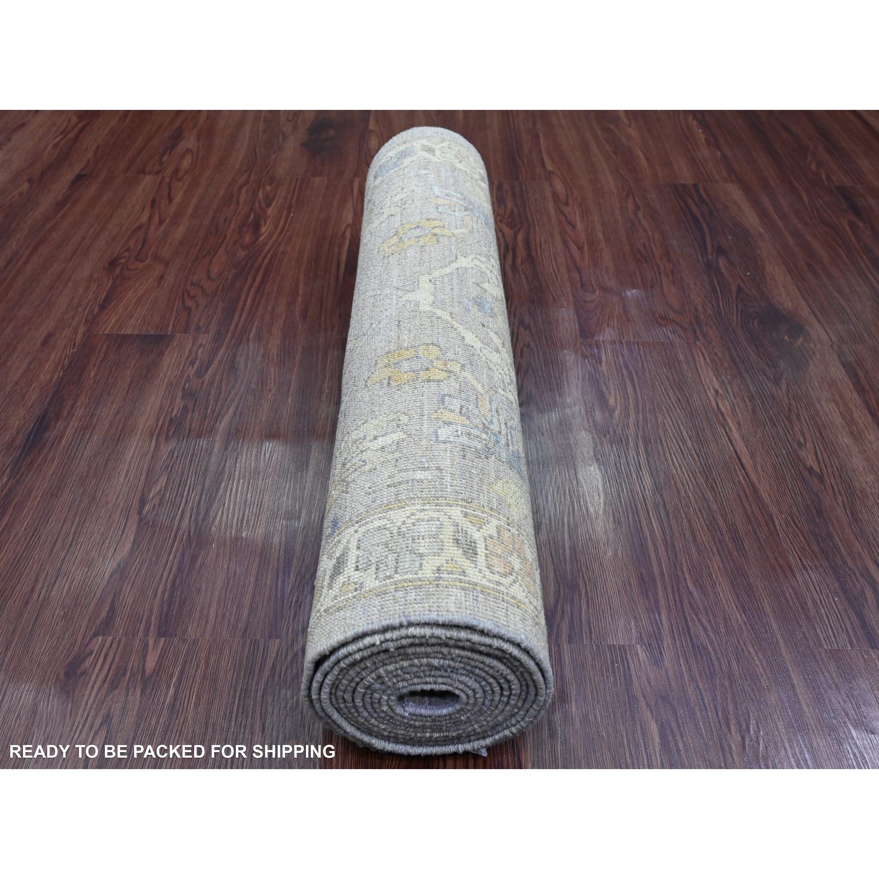 2'7"x11'8" Cloud Gray, Peshawar with Ziegler Mahal Design, Vegetable Dyes, High Mountain Wool, Hand Knotted, Runner, Oriental Rug Sh20351