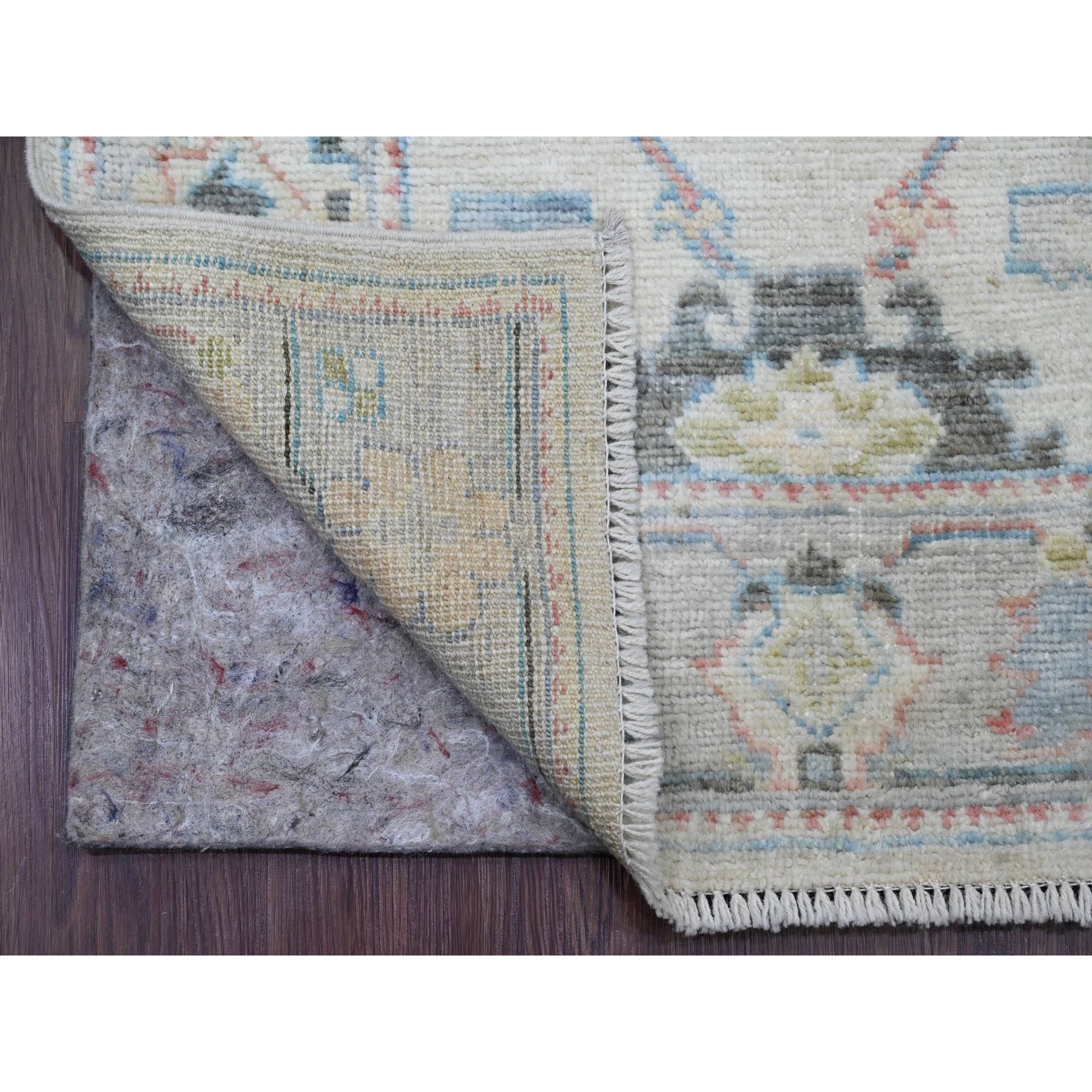 2'9"x16' Pearl White, Afghan Angora Oushak with All Over Leaf Design, Hand Knotted, Vegetable Dyes, 100% Wool, XL Runner, Oriental Rug Sh20356