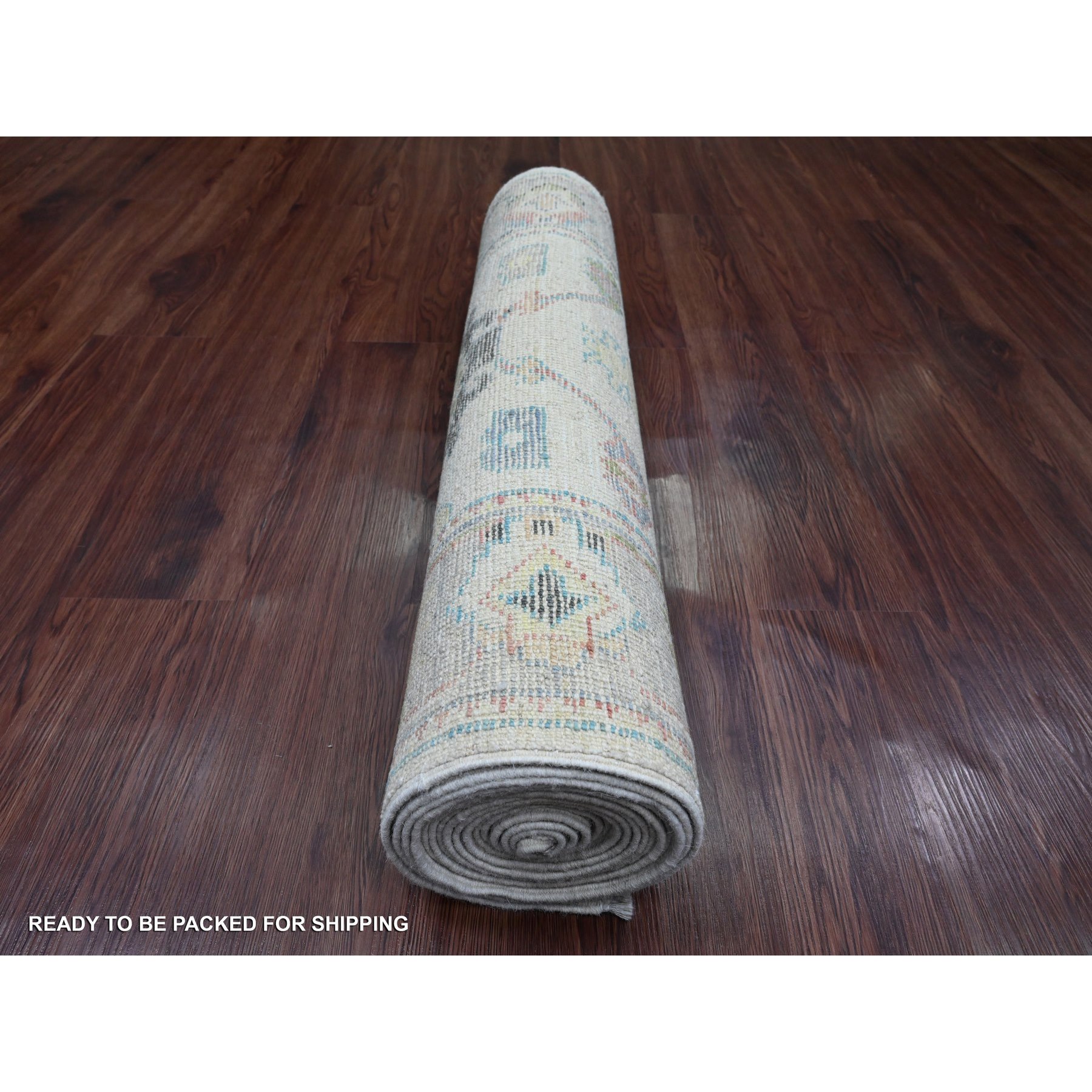 2'9"x16' Pearl White, Afghan Angora Oushak with All Over Leaf Design, Hand Knotted, Vegetable Dyes, 100% Wool, XL Runner, Oriental Rug Sh20356