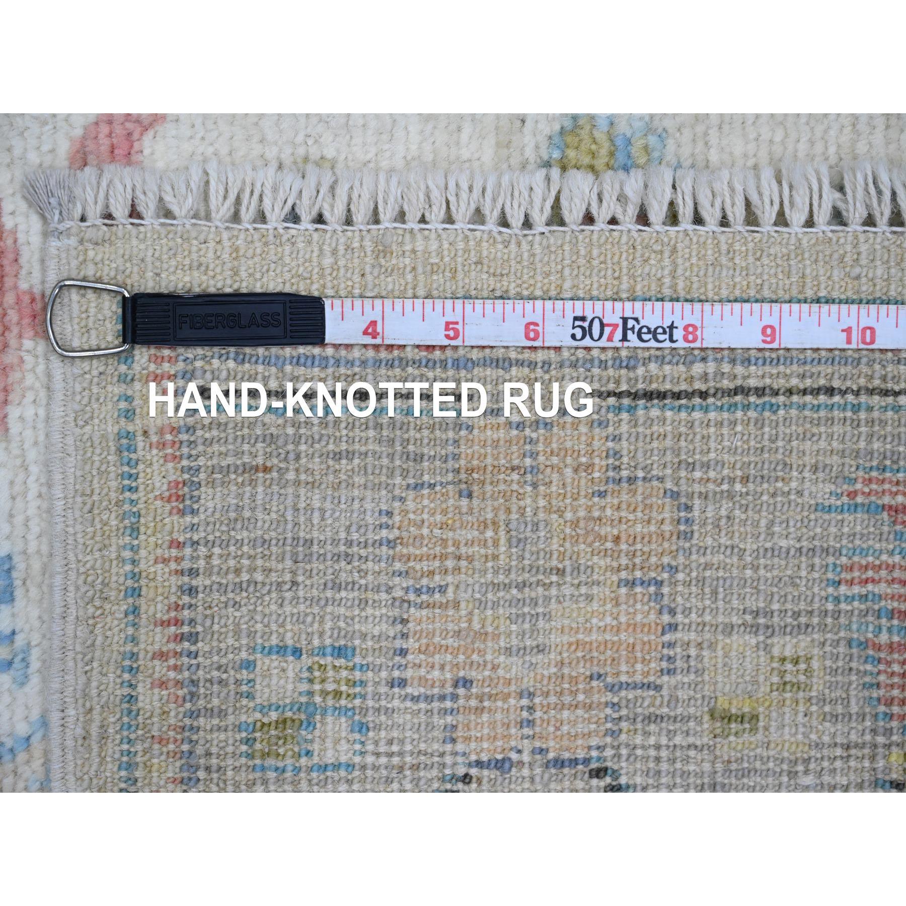 2'9"x16' Pearl White, Afghan Angora Oushak with All Over Leaf Design, Hand Knotted, Vegetable Dyes, 100% Wool, XL Runner, Oriental Rug Sh20356
