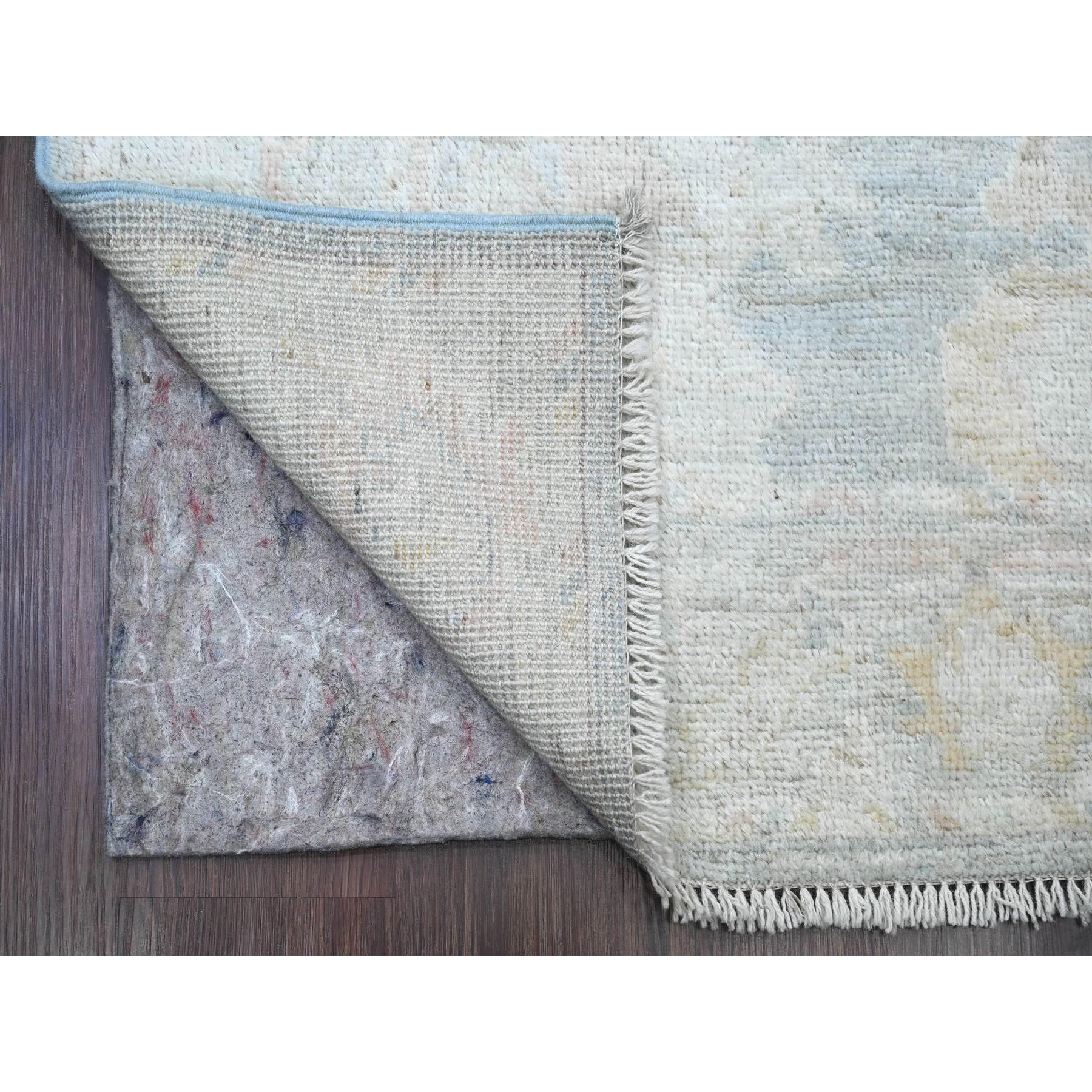 3'x15'6" Stone Blue, Afghan Angora Oushak with Large Leaf Design, Veggie Dyes, Hand Knotted, Pure Wool, XL Runner, Oriental Rug Sh20358