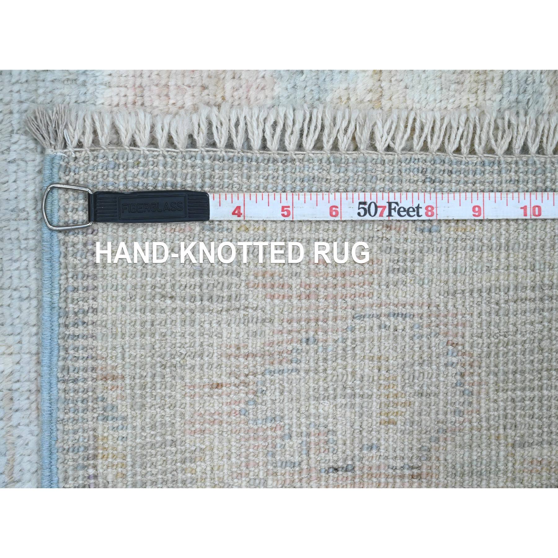 3'x15'6" Stone Blue, Afghan Angora Oushak with Large Leaf Design, Veggie Dyes, Hand Knotted, Pure Wool, XL Runner, Oriental Rug Sh20358