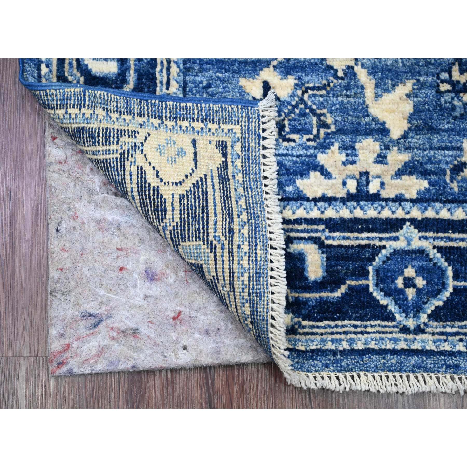 2'9"x19'8" Imperial Blue, Hand Knotted, Afghan Angora Oushak with All Over Leaf Design, Vegetable Dyes, 100% Wool, XL Runner, Oriental Rug Sh20359