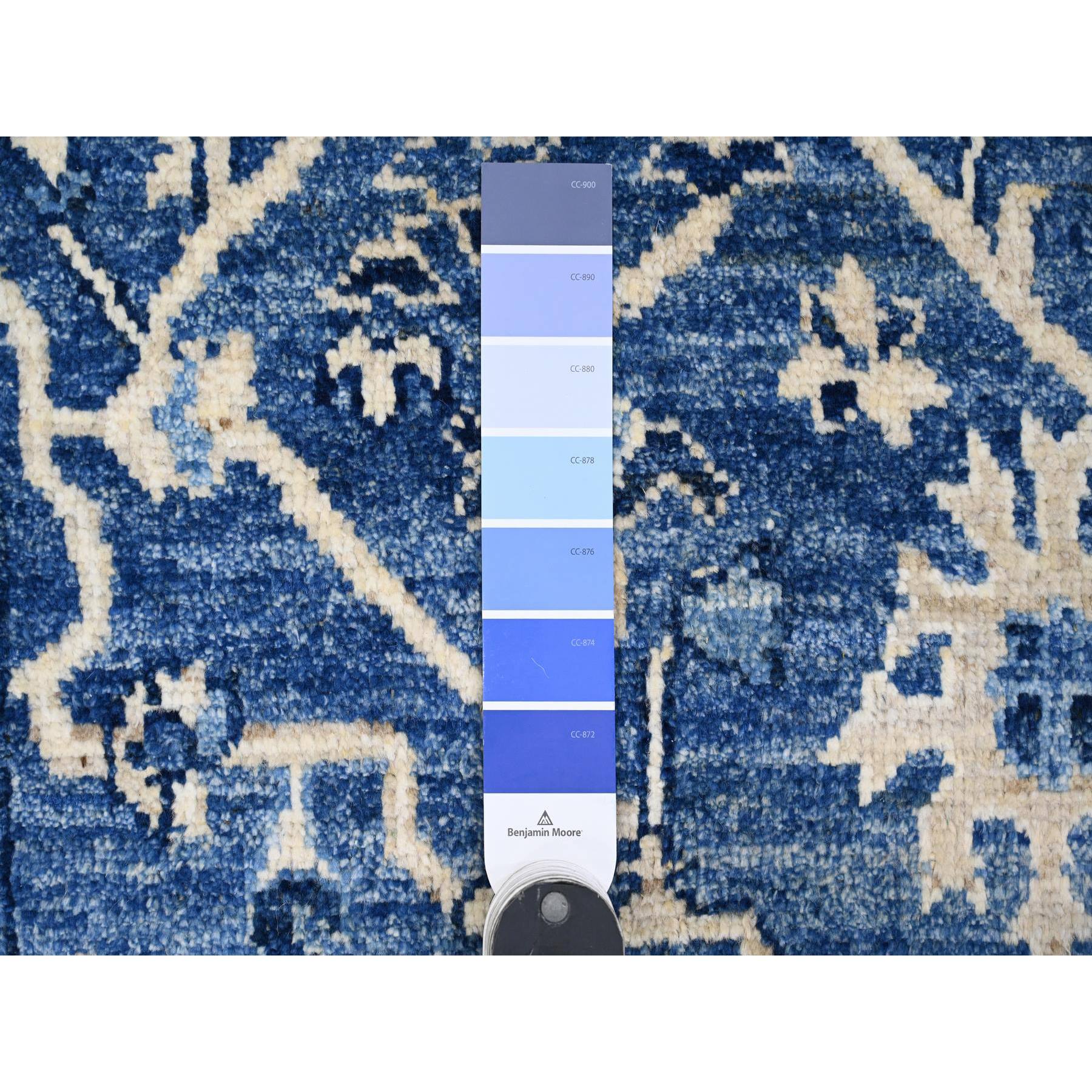 2'9"x19'8" Imperial Blue, Hand Knotted, Afghan Angora Oushak with All Over Leaf Design, Vegetable Dyes, 100% Wool, XL Runner, Oriental Rug Sh20359