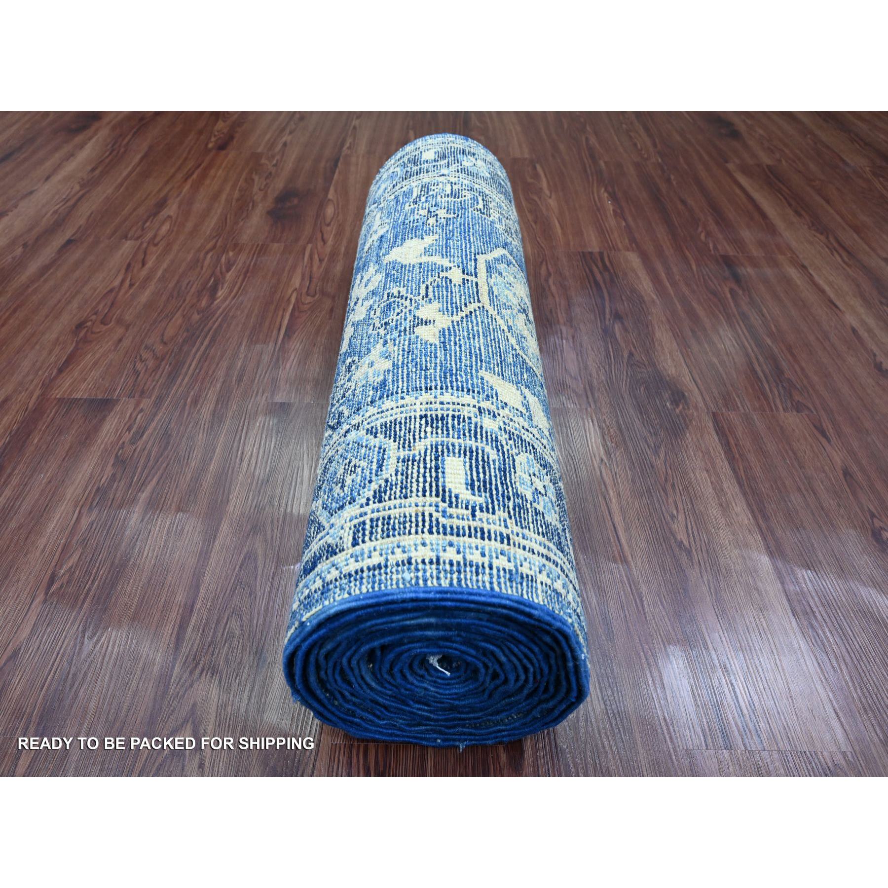 2'9"x19'8" Imperial Blue, Hand Knotted, Afghan Angora Oushak with All Over Leaf Design, Vegetable Dyes, 100% Wool, XL Runner, Oriental Rug Sh20359