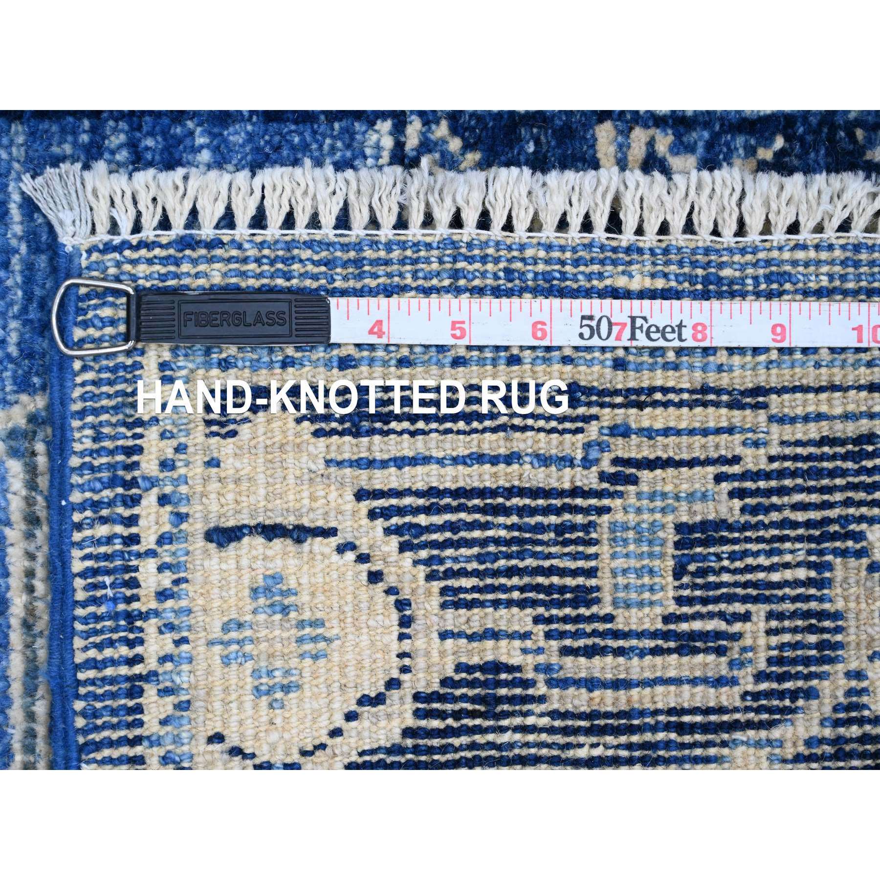 2'9"x19'8" Imperial Blue, Hand Knotted, Afghan Angora Oushak with All Over Leaf Design, Vegetable Dyes, 100% Wool, XL Runner, Oriental Rug Sh20359