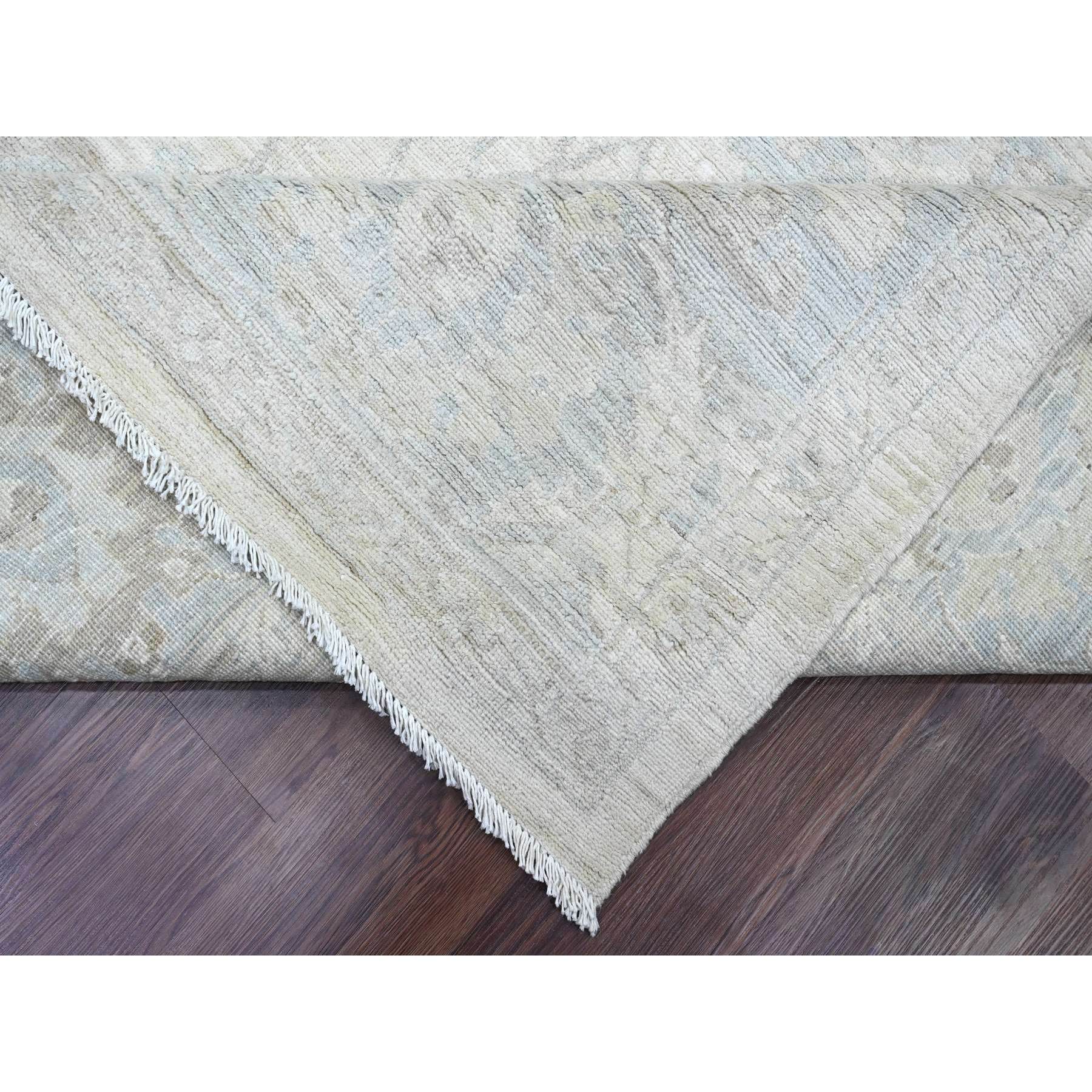 9'10"x13'6" Pearl White, Washed Out Peshawar with All Over Leaf Design, 100% Wool, Hand Knotted, Veggie Dyes, Oriental Rug Sh20363