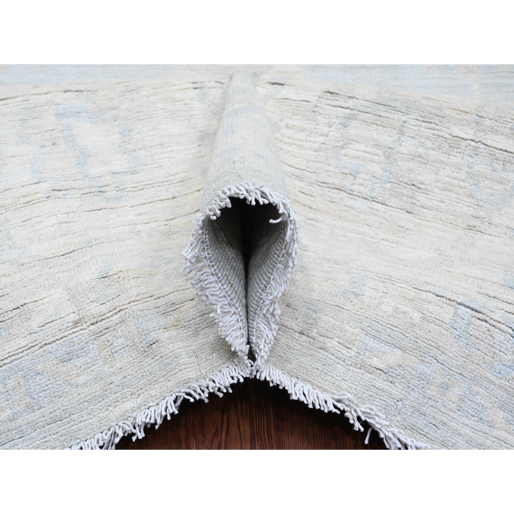 11'10"x15'3" Misty Gray, White Wash Peshawar with All Over Leaf Design, Natural Dyes, 100% Wool, Hand Knotted, Oversized, Oriental Rug Sh20366