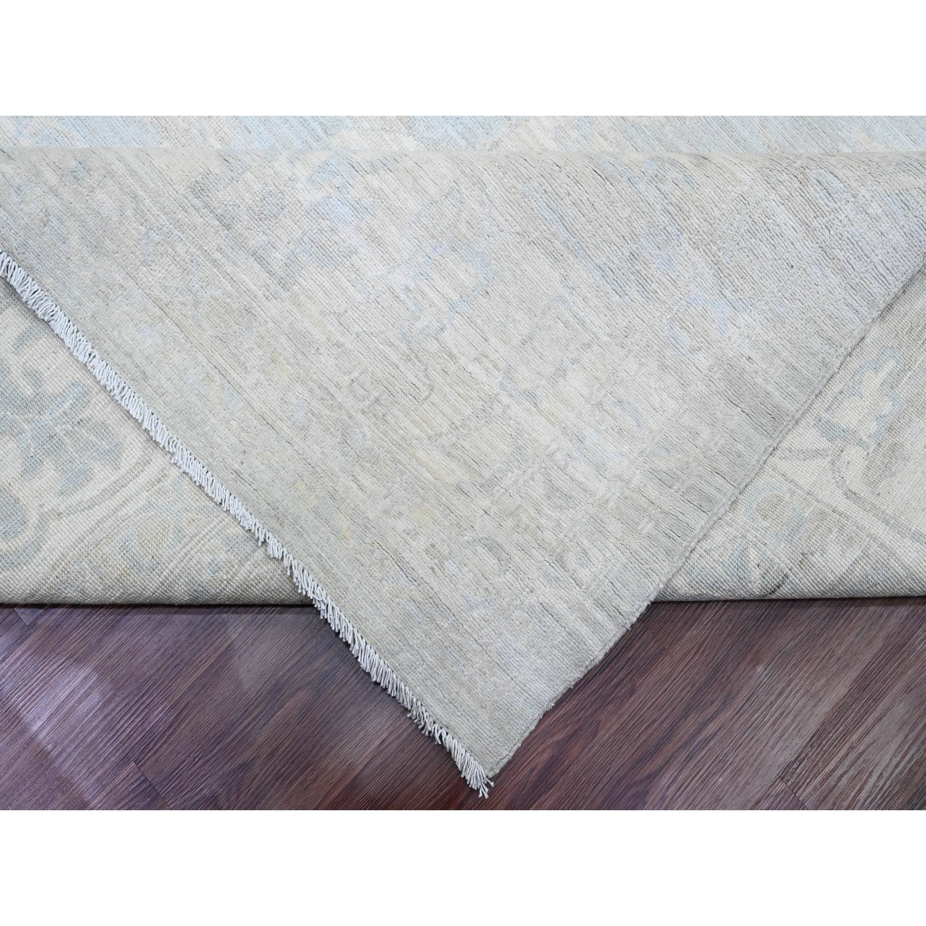 11'10"x15'3" Misty Gray, White Wash Peshawar with All Over Leaf Design, Natural Dyes, 100% Wool, Hand Knotted, Oversized, Oriental Rug Sh20366