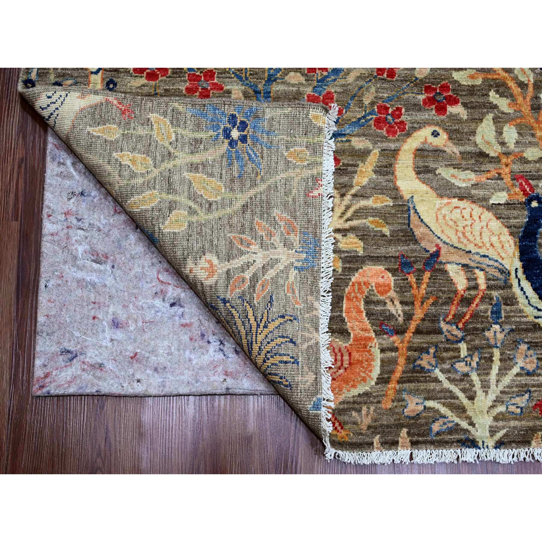 12'x15'4" Cedar Brown, Afghan Peshawar with Birds of Paradise Design, Hand Knotted, Soft and Velvety Wool, Vegetable Dyes, Oversized, Oriental Rug Sh20367