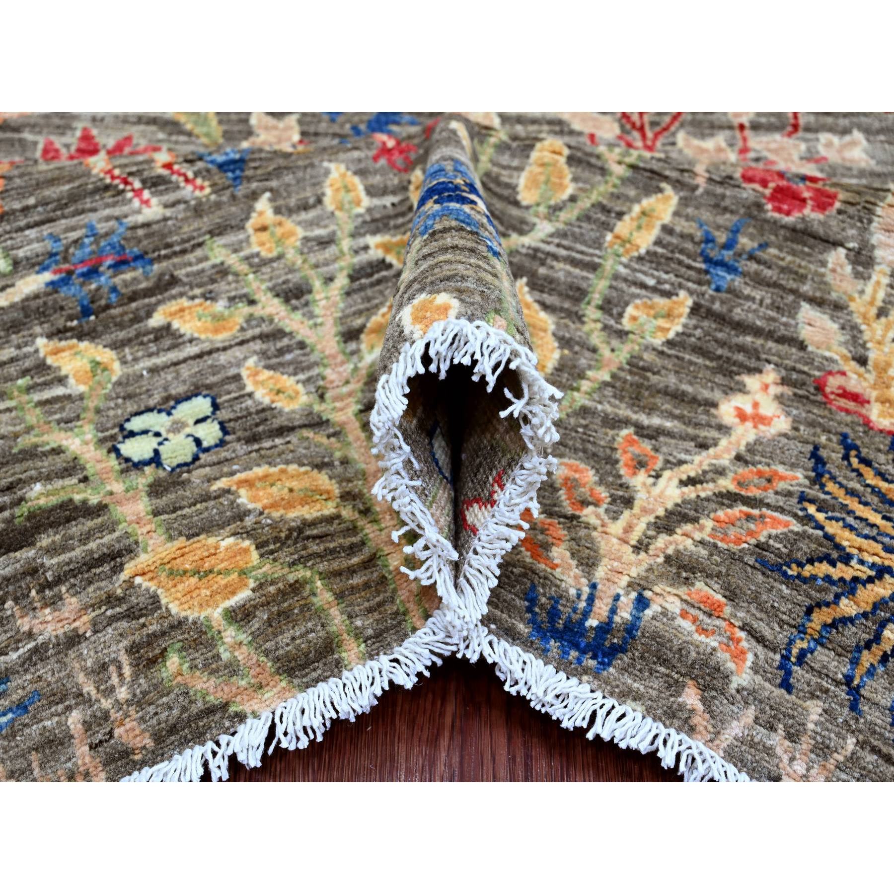 12'x15'4" Cedar Brown, Afghan Peshawar with Birds of Paradise Design, Hand Knotted, Soft and Velvety Wool, Vegetable Dyes, Oversized, Oriental Rug Sh20367