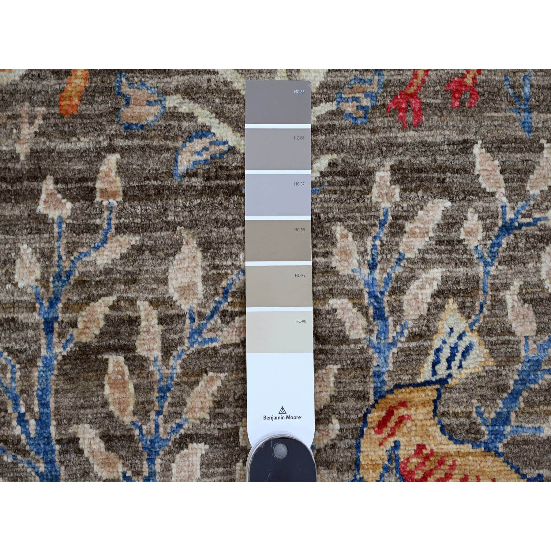12'x15'4" Cedar Brown, Afghan Peshawar with Birds of Paradise Design, Hand Knotted, Soft and Velvety Wool, Vegetable Dyes, Oversized, Oriental Rug Sh20367