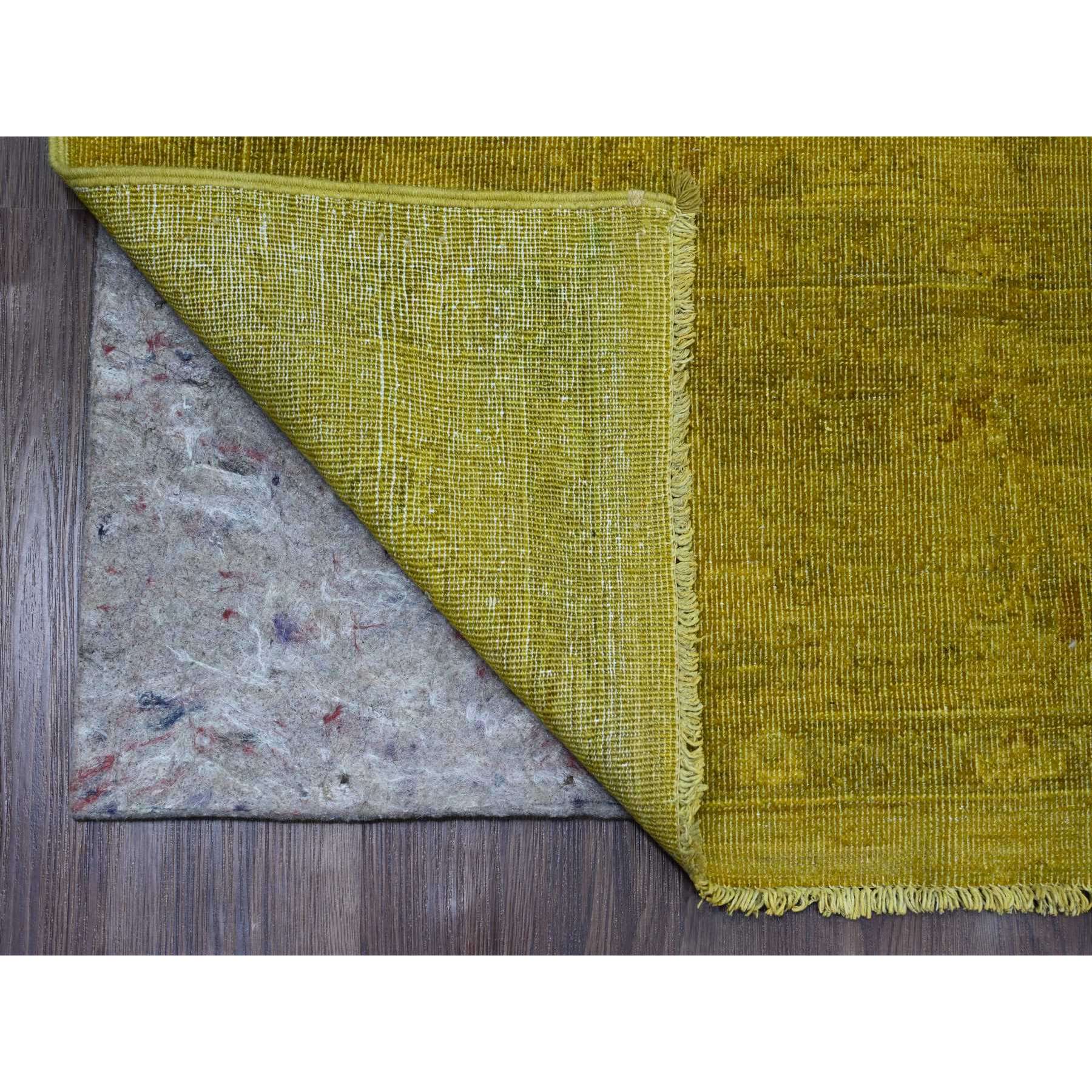 7'7"x9'7" Golden Yellow, Overdyed, Zero Pile, Peshawar with Tribal Design, Hand Knotted, 100% Wool, Distressed, Oriental Rug Sh20369
