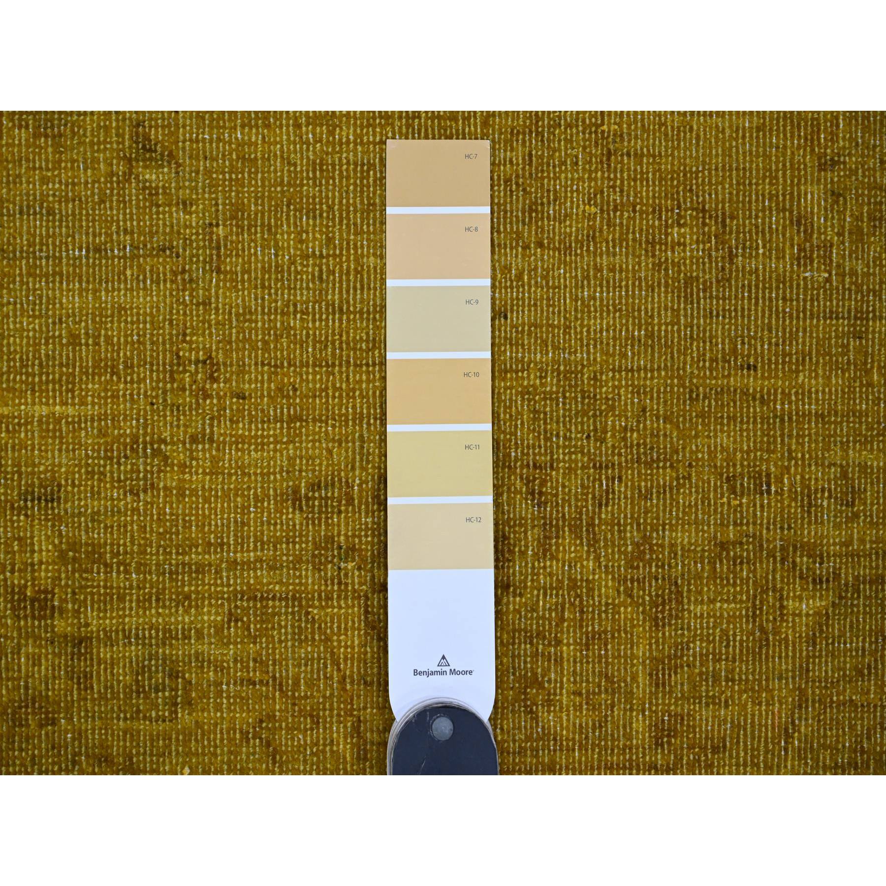 7'7"x9'7" Golden Yellow, Overdyed, Zero Pile, Peshawar with Tribal Design, Hand Knotted, 100% Wool, Distressed, Oriental Rug Sh20369