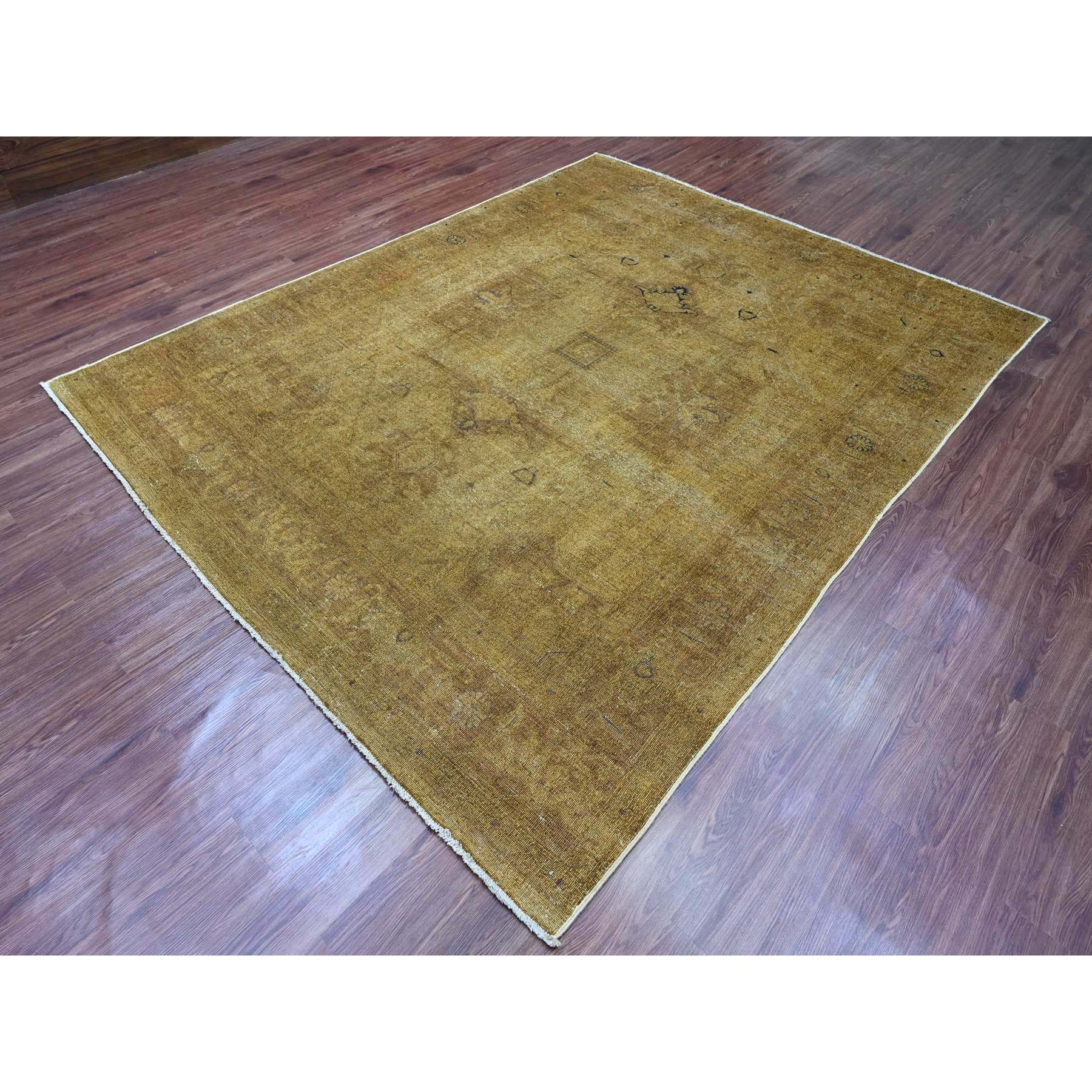 7'7"x9'7" Honey Brown, Overdyed Peshawar with Heriz Design, Hand Knotted, 100% Wool, Distressed, Zero Pile, Oriental Rug Sh20370