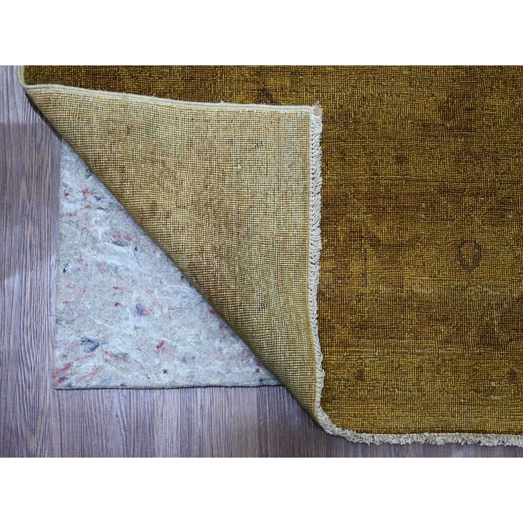 7'7"x9'7" Honey Brown, Overdyed Peshawar with Heriz Design, Hand Knotted, 100% Wool, Distressed, Zero Pile, Oriental Rug Sh20370