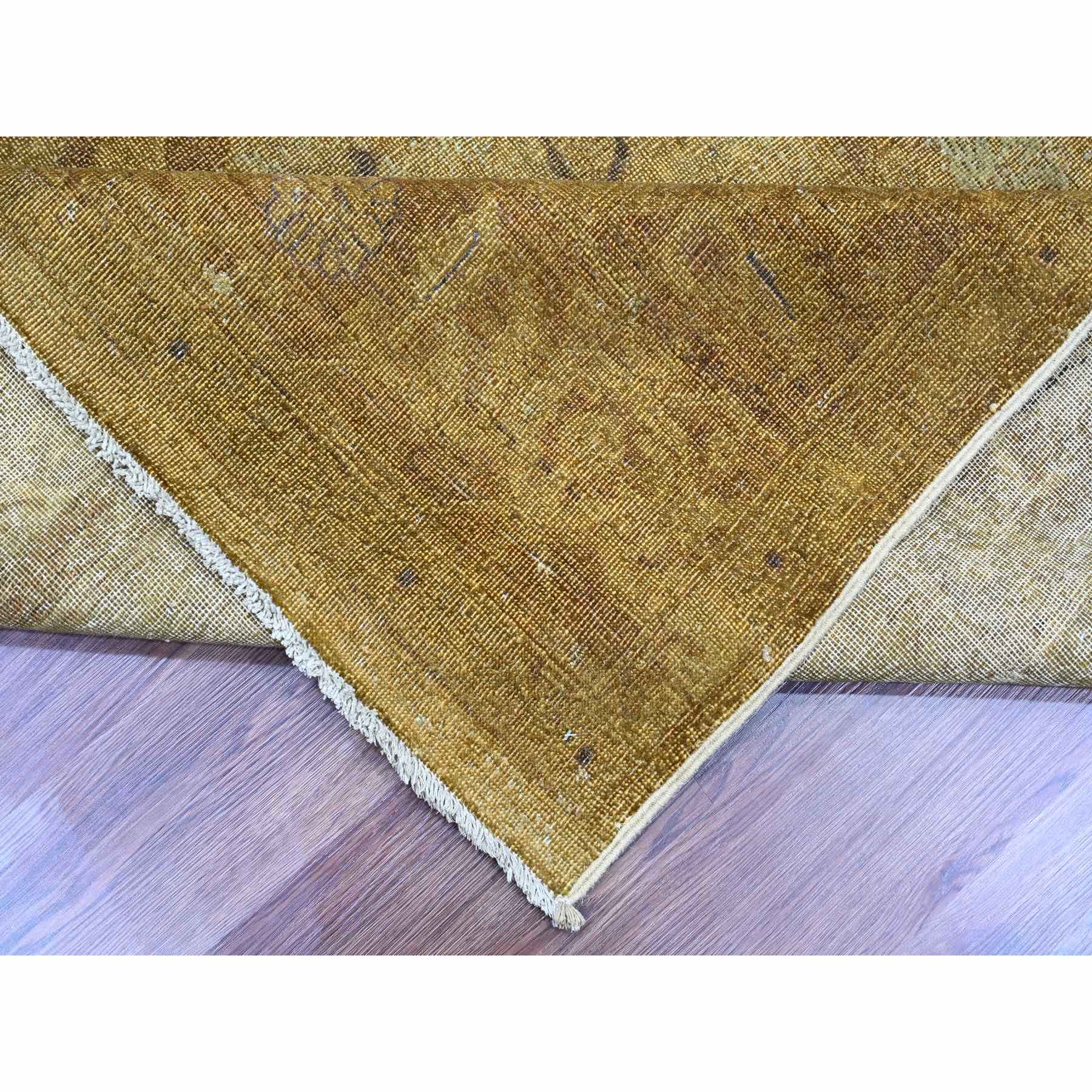 7'7"x9'7" Honey Brown, Overdyed Peshawar with Heriz Design, Hand Knotted, 100% Wool, Distressed, Zero Pile, Oriental Rug Sh20370