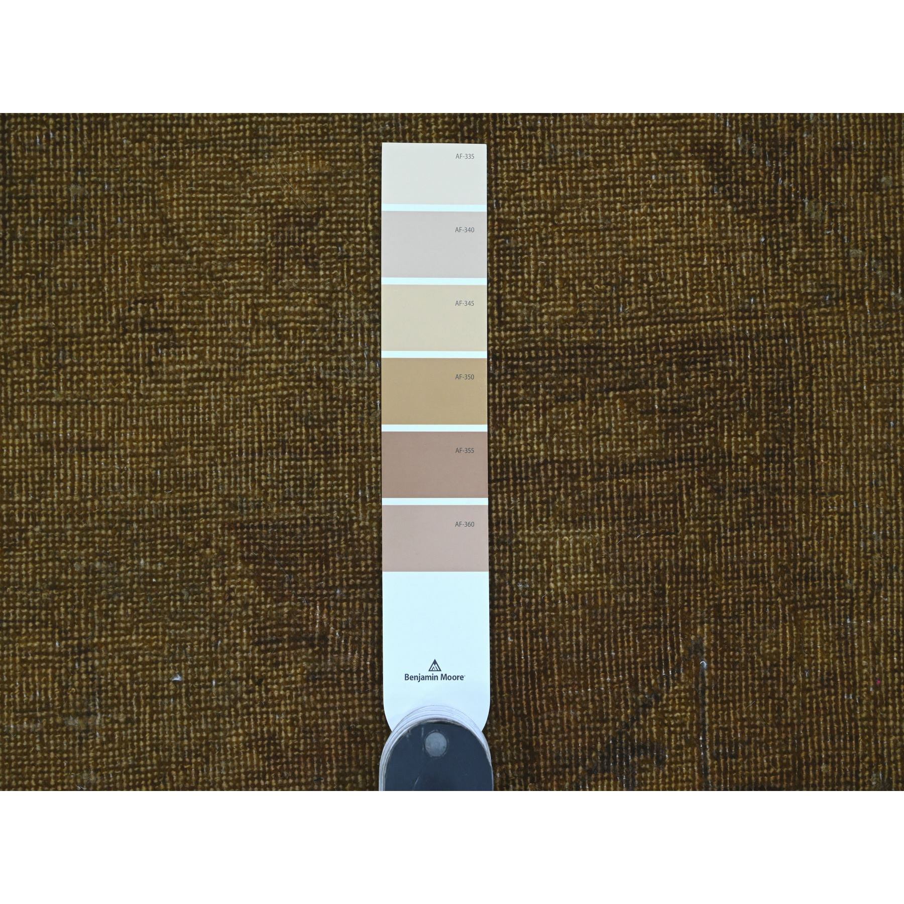 7'7"x9'7" Honey Brown, Overdyed Peshawar with Heriz Design, Hand Knotted, 100% Wool, Distressed, Zero Pile, Oriental Rug Sh20370