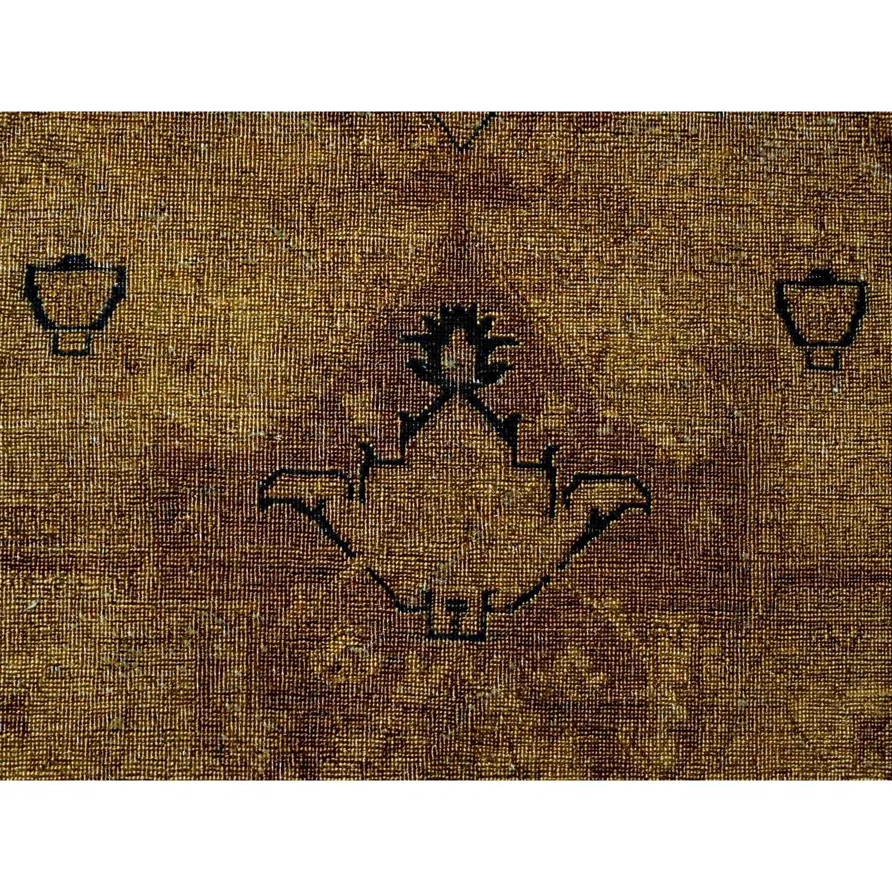 7'7"x9'7" Honey Brown, Overdyed Peshawar with Heriz Design, Hand Knotted, 100% Wool, Distressed, Zero Pile, Oriental Rug Sh20370