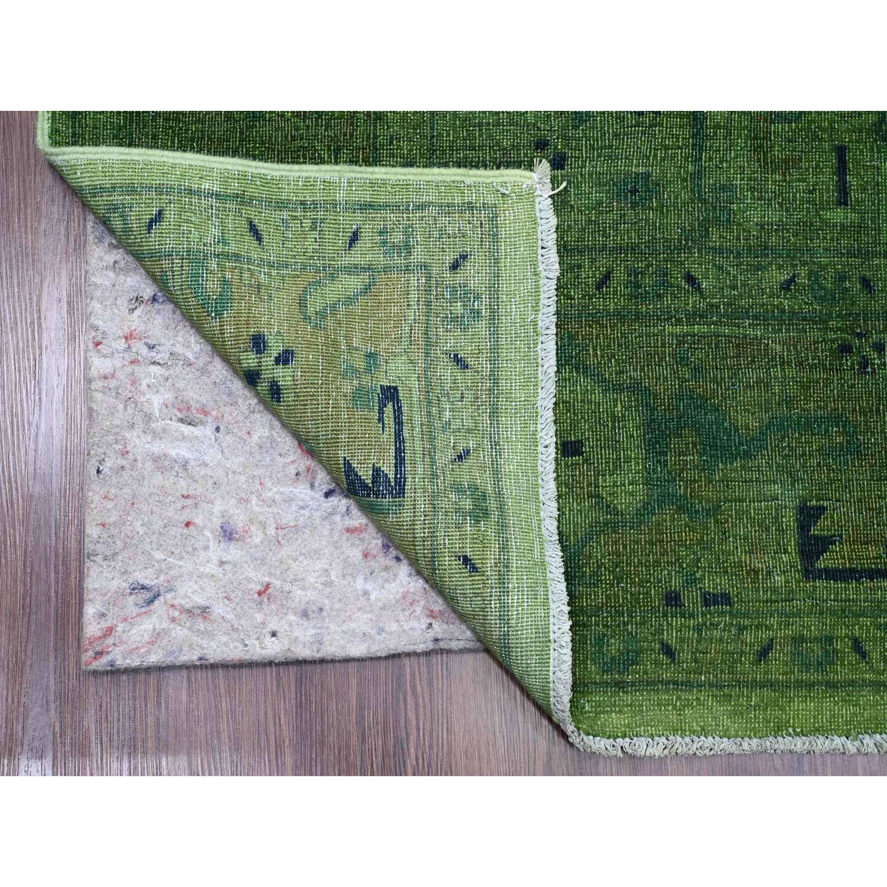 7'9"x9'8" Hunter Green, Overdyed Peshawar with Heriz Design, Hand Knotted, Distressed, Zero Pile, 100% Wool, Oriental Rug Sh20371