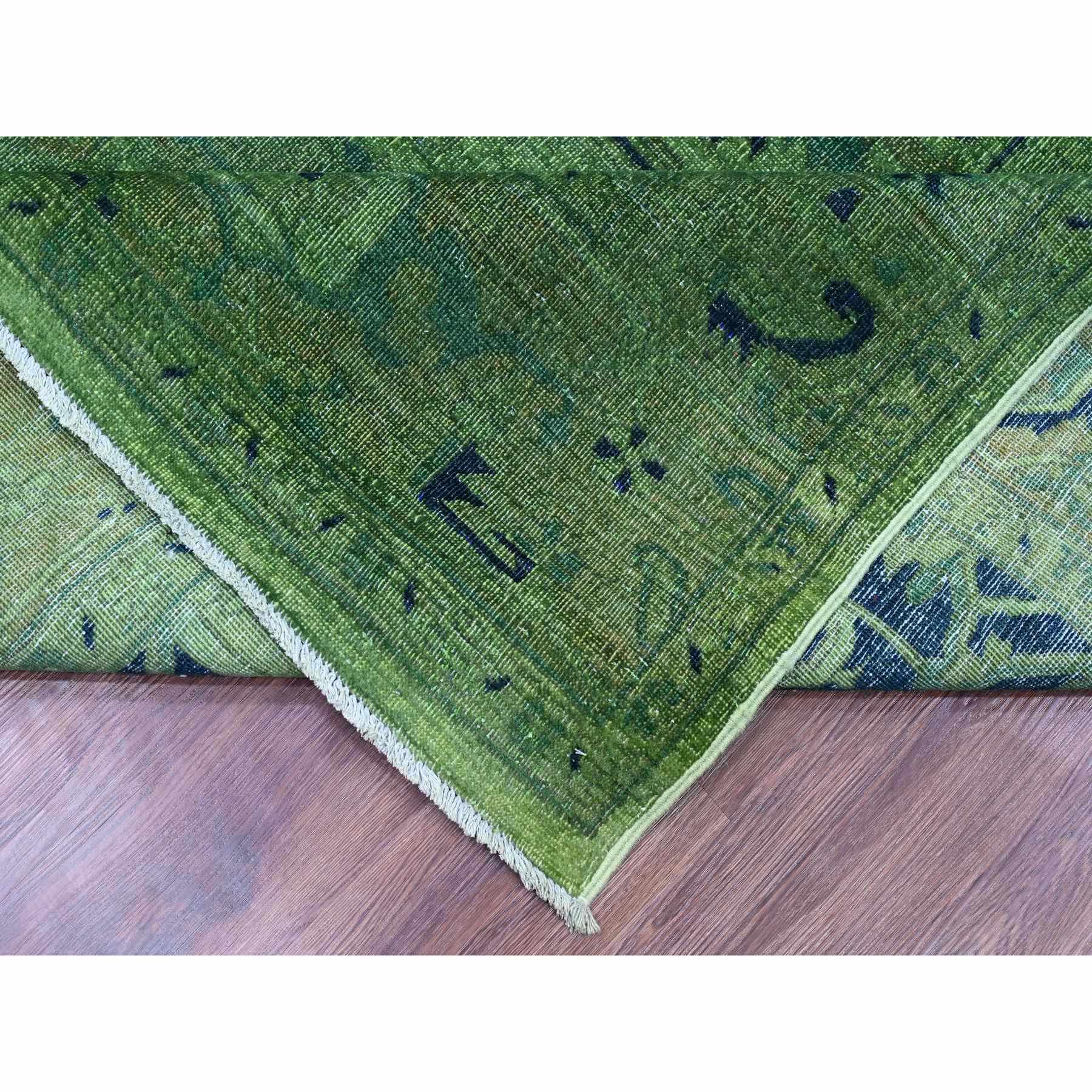 7'9"x9'8" Hunter Green, Overdyed Peshawar with Heriz Design, Hand Knotted, Distressed, Zero Pile, 100% Wool, Oriental Rug Sh20371