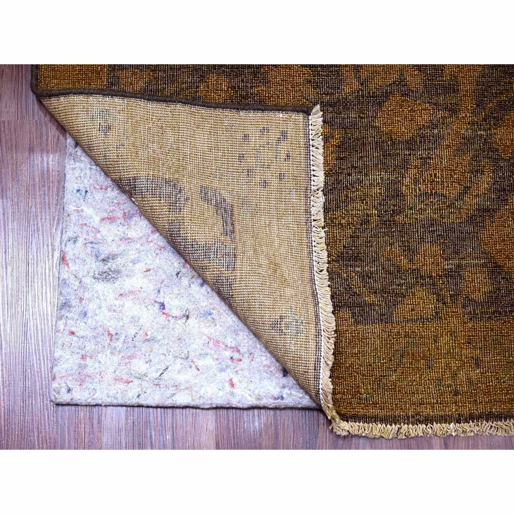 7'8"x10'1" Mocha Brown, Overdyed Persian Design with Hunting Scene, 100% Wool, Hand Knotted, Distressed, Zero Pile, Oriental Rug Sh20372