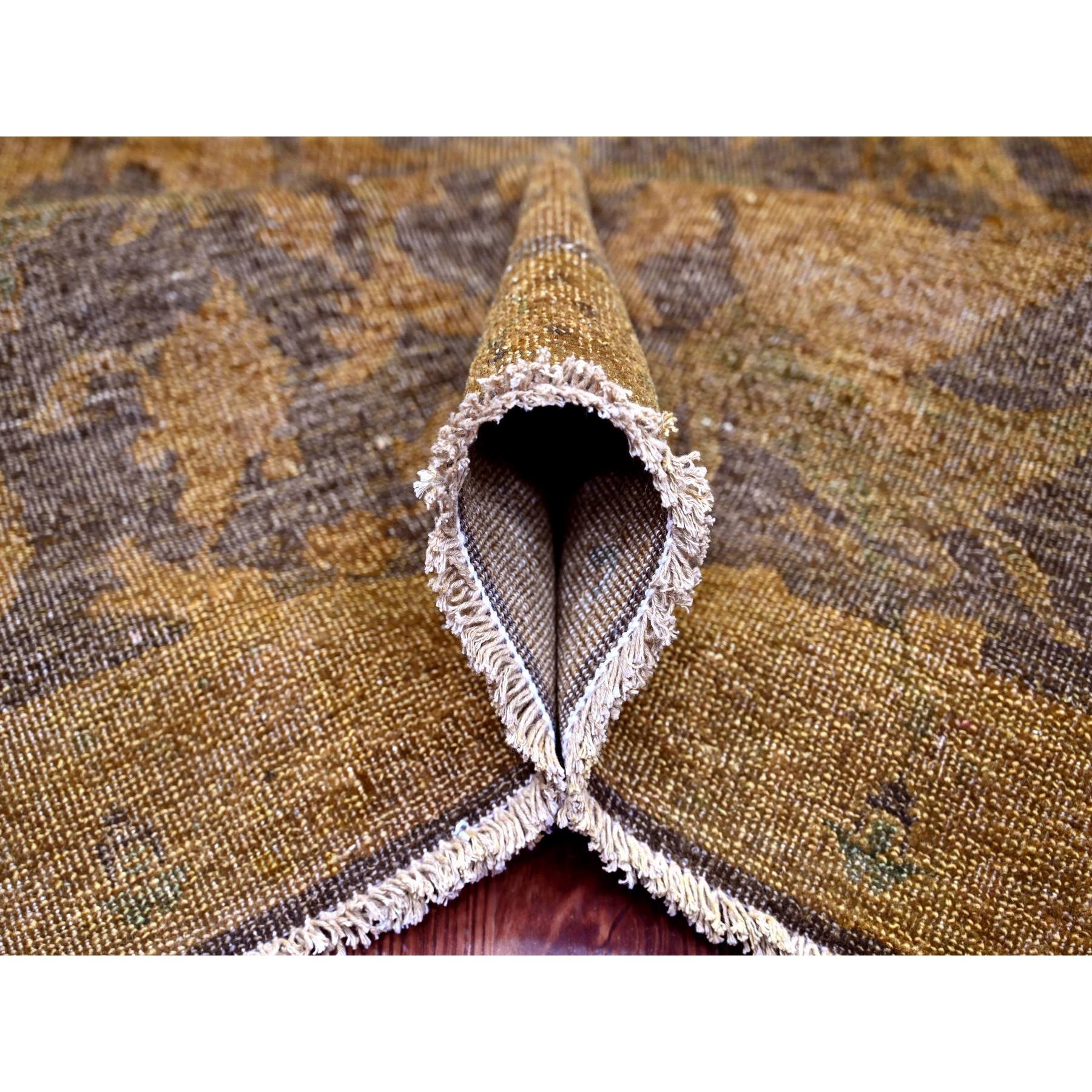 7'8"x10'1" Mocha Brown, Overdyed Persian Design with Hunting Scene, 100% Wool, Hand Knotted, Distressed, Zero Pile, Oriental Rug Sh20372