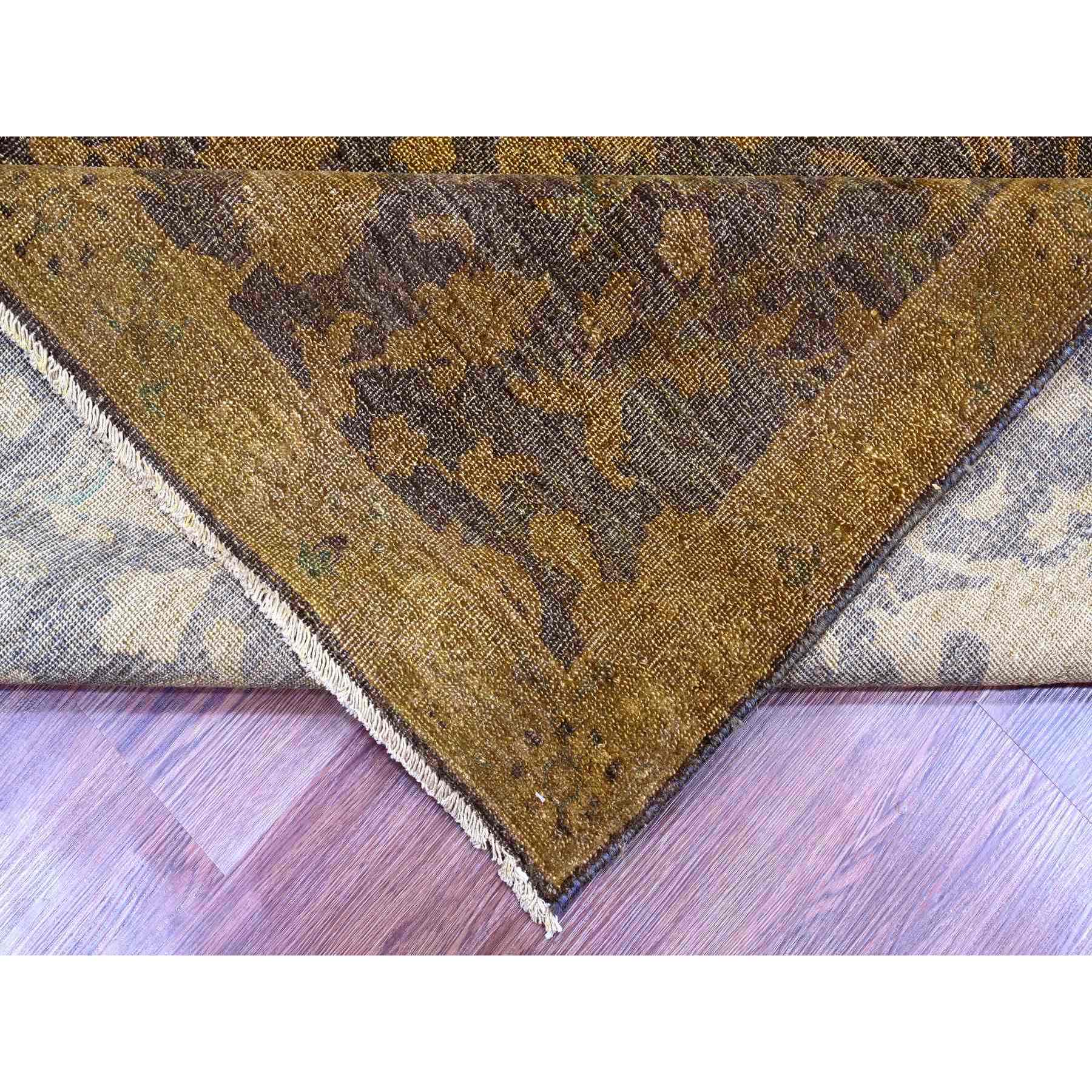 7'8"x10'1" Mocha Brown, Overdyed Persian Design with Hunting Scene, 100% Wool, Hand Knotted, Distressed, Zero Pile, Oriental Rug Sh20372