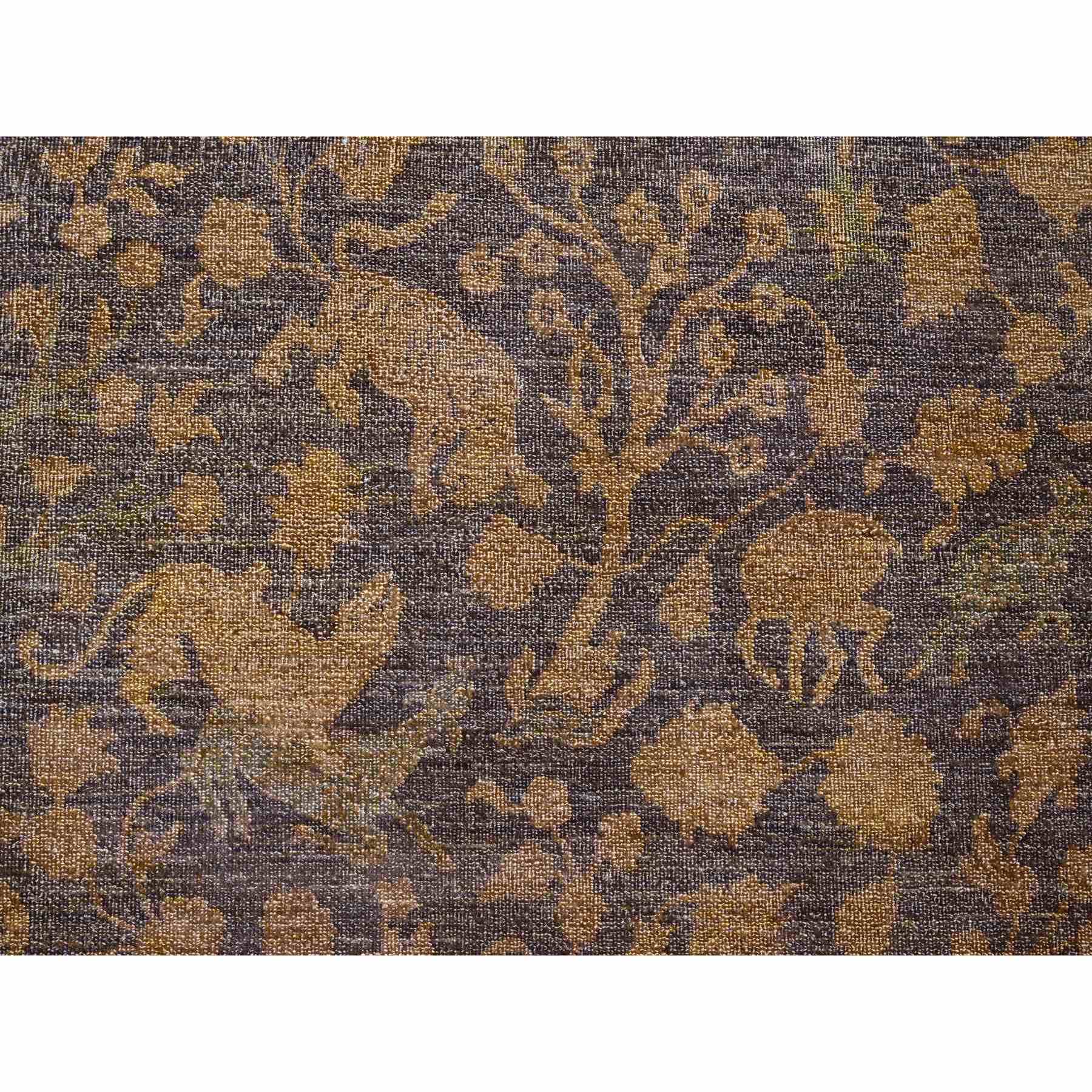 7'8"x10'1" Mocha Brown, Overdyed Persian Design with Hunting Scene, 100% Wool, Hand Knotted, Distressed, Zero Pile, Oriental Rug Sh20372