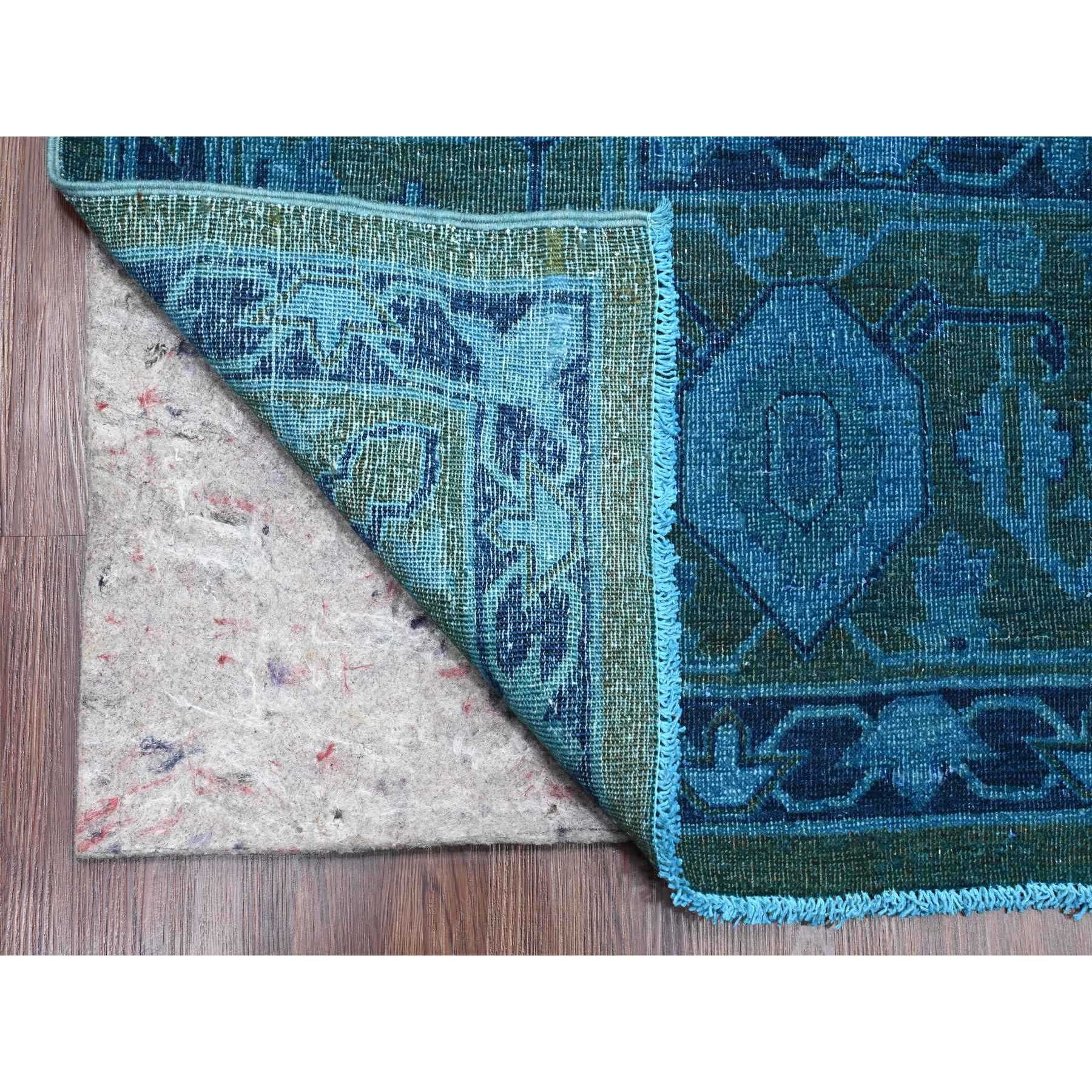 9'4"x12'9" Bayern Blue Overdyed with Touches of Navy, Peshawar with Heriz All Over Design, Distressed, Zero Pile, Hand Knotted, 100% Wool, Oriental Rug Sh20373