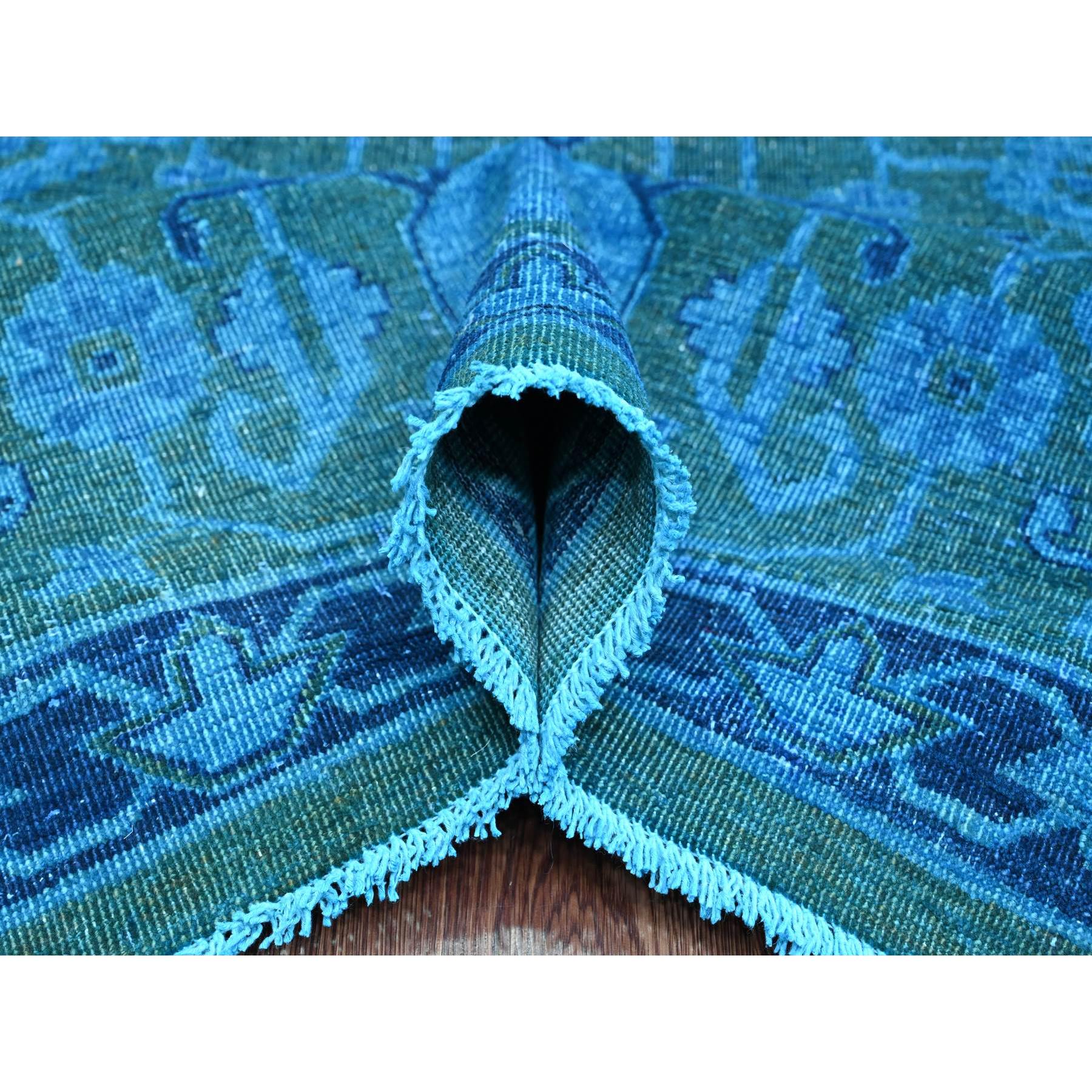 9'4"x12'9" Bayern Blue Overdyed with Touches of Navy, Peshawar with Heriz All Over Design, Distressed, Zero Pile, Hand Knotted, 100% Wool, Oriental Rug Sh20373