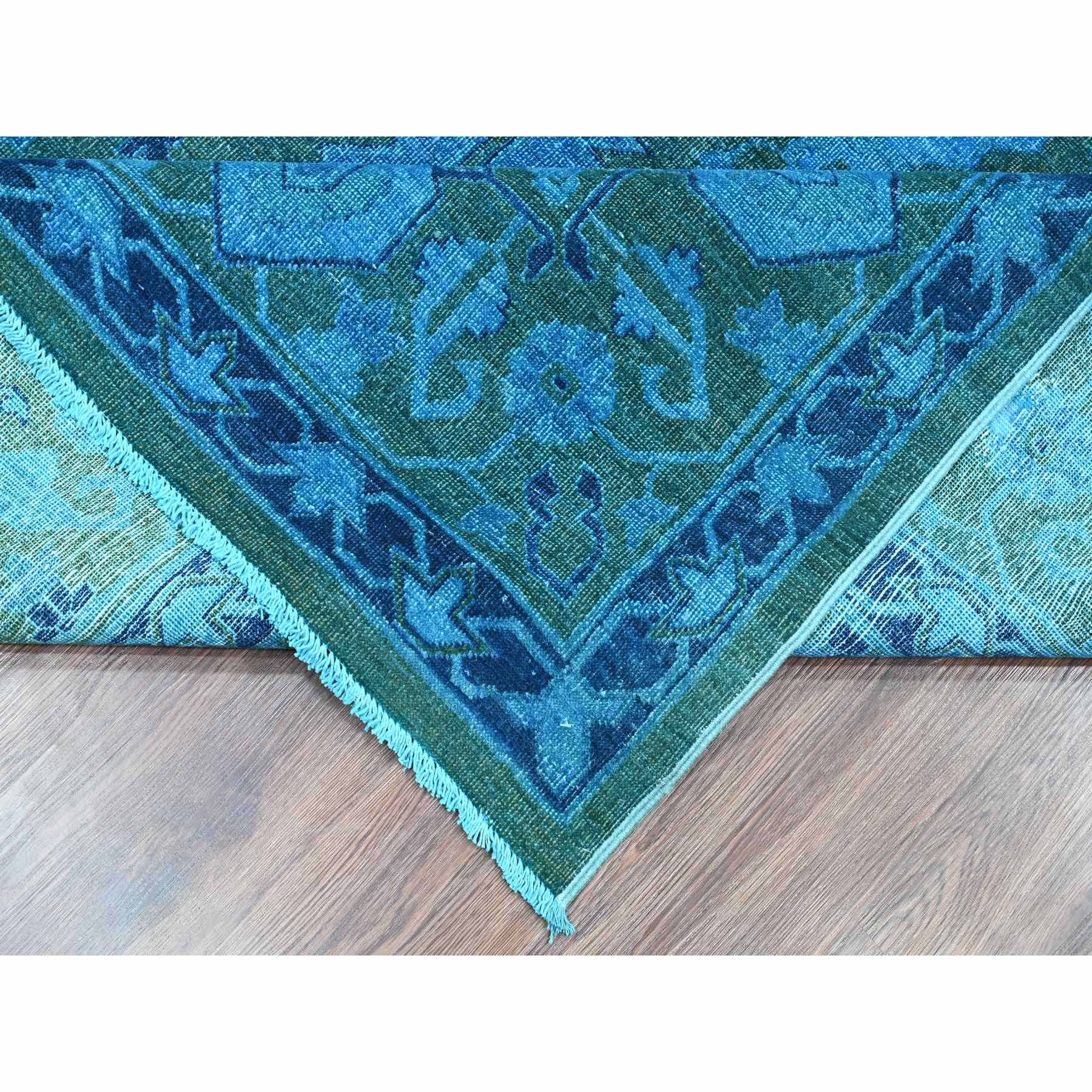 9'4"x12'9" Bayern Blue Overdyed with Touches of Navy, Peshawar with Heriz All Over Design, Distressed, Zero Pile, Hand Knotted, 100% Wool, Oriental Rug Sh20373