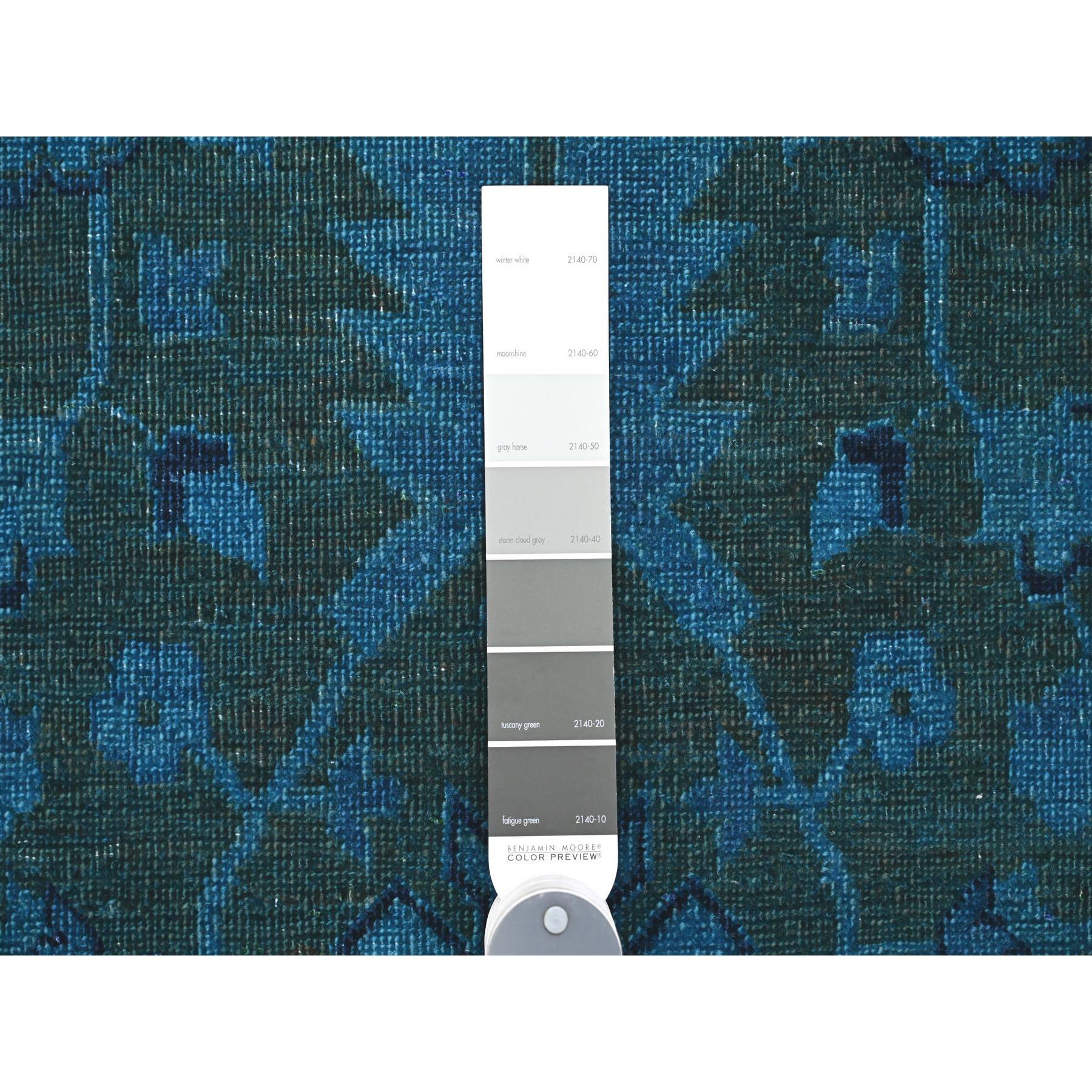 9'4"x12'9" Bayern Blue Overdyed with Touches of Navy, Peshawar with Heriz All Over Design, Distressed, Zero Pile, Hand Knotted, 100% Wool, Oriental Rug Sh20373