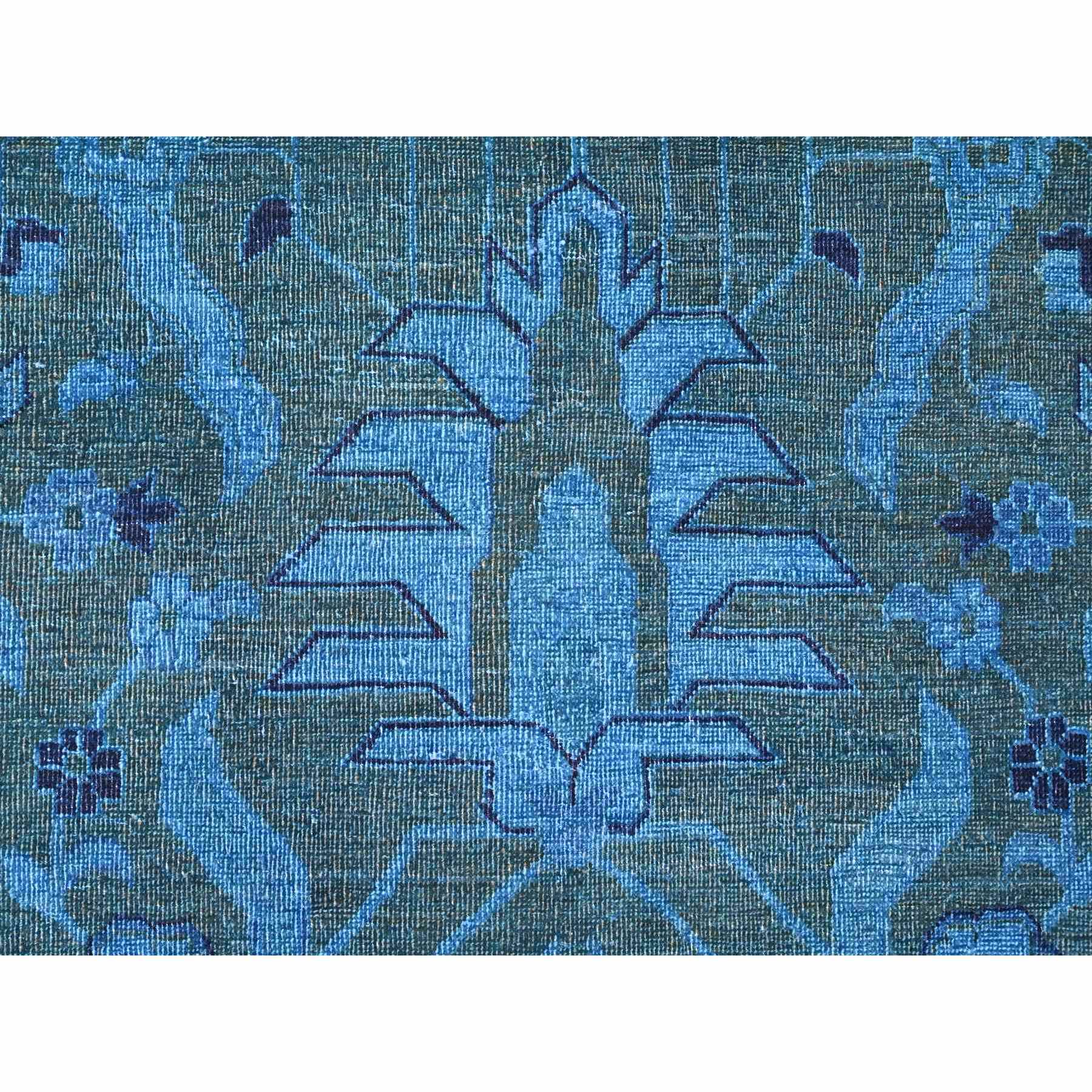 9'4"x12'9" Bayern Blue Overdyed with Touches of Navy, Peshawar with Heriz All Over Design, Distressed, Zero Pile, Hand Knotted, 100% Wool, Oriental Rug Sh20373