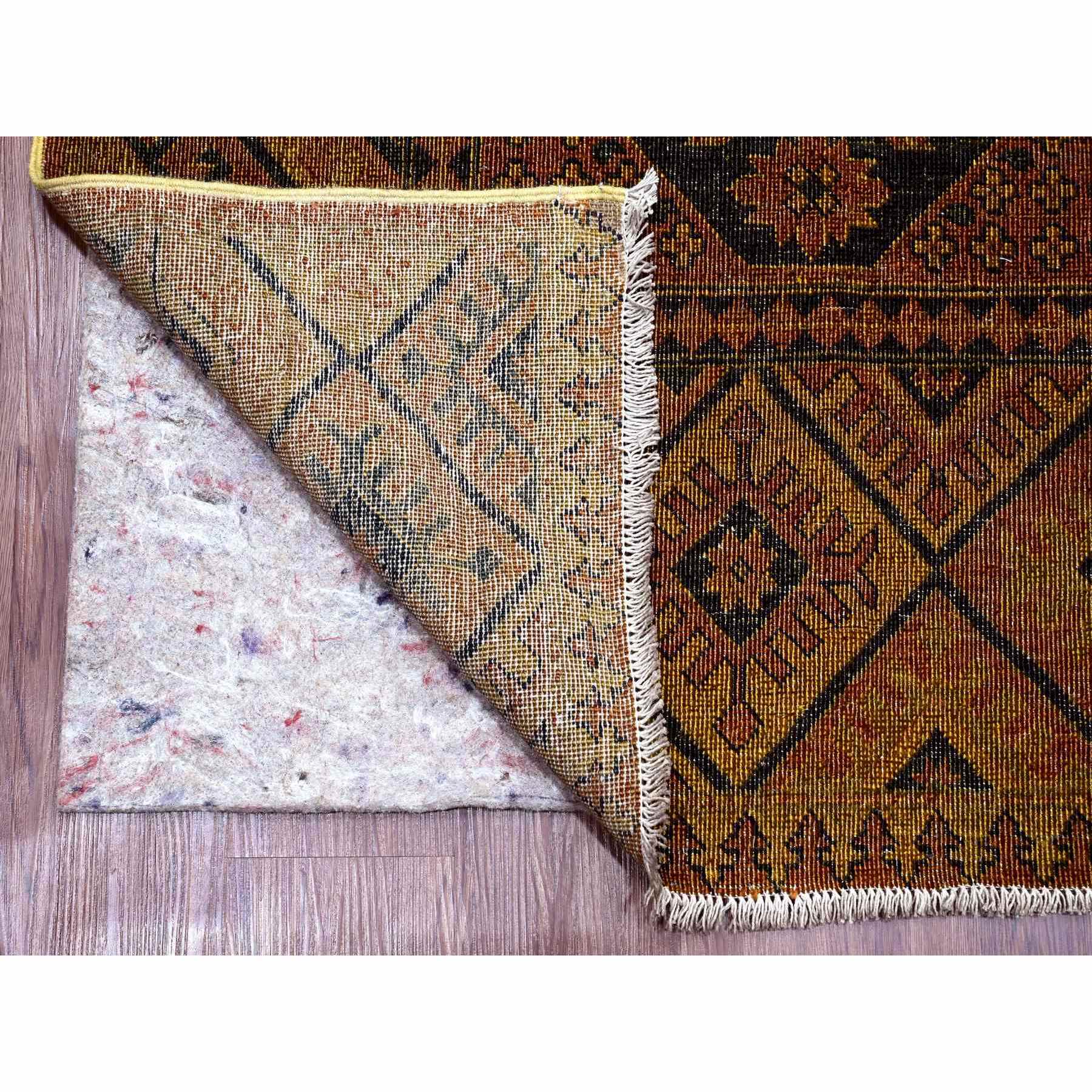 8'10"x12'2" Coffee Brown, Overdyed Afghan Ersari with Garden Block Design, Zero Pile, Vegetable Dyes, Distressed, Hand Knotted, 100% Wool, Oriental Rug Sh20374