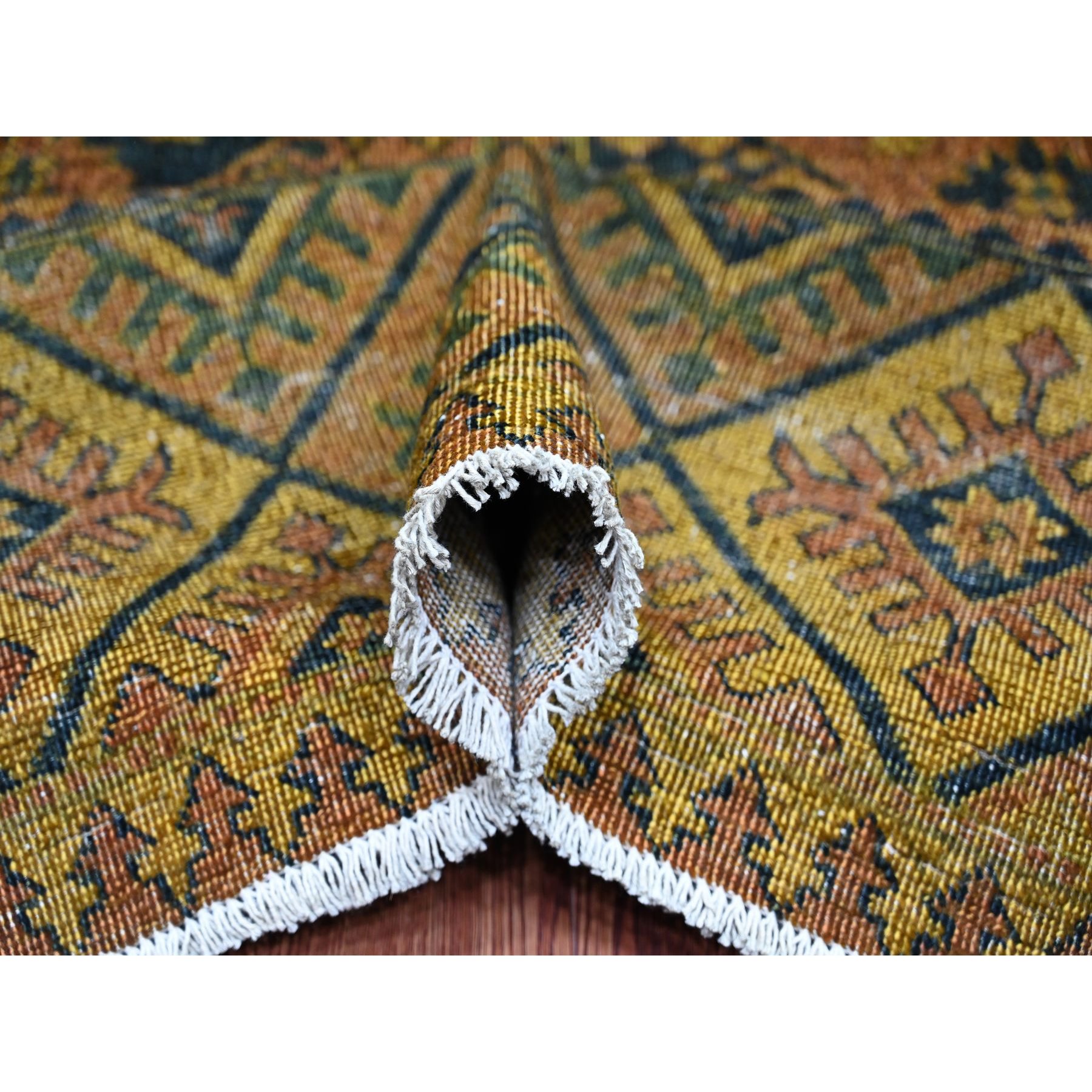 8'10"x12'2" Coffee Brown, Overdyed Afghan Ersari with Garden Block Design, Zero Pile, Vegetable Dyes, Distressed, Hand Knotted, 100% Wool, Oriental Rug Sh20374