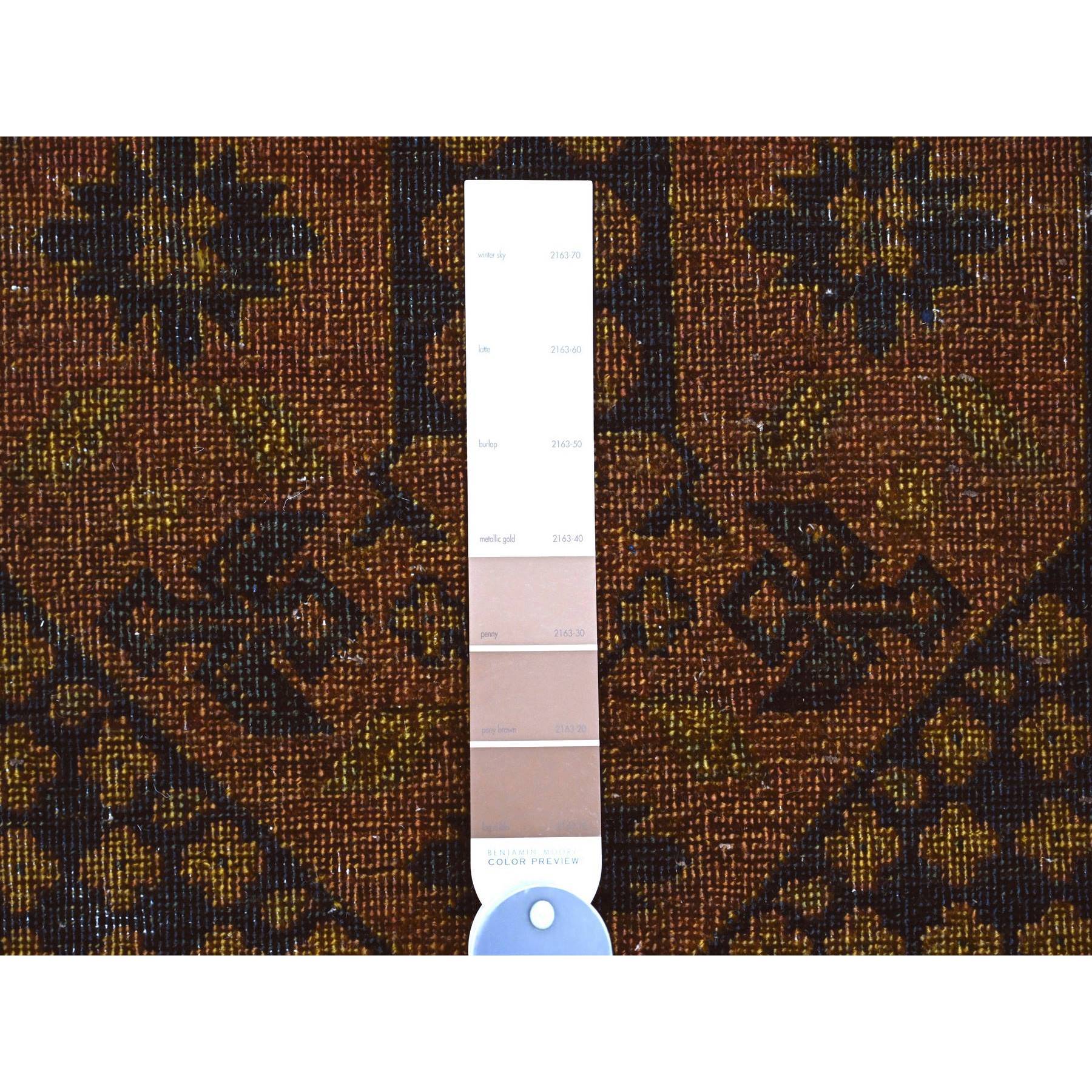 8'10"x12'2" Coffee Brown, Overdyed Afghan Ersari with Garden Block Design, Zero Pile, Vegetable Dyes, Distressed, Hand Knotted, 100% Wool, Oriental Rug Sh20374
